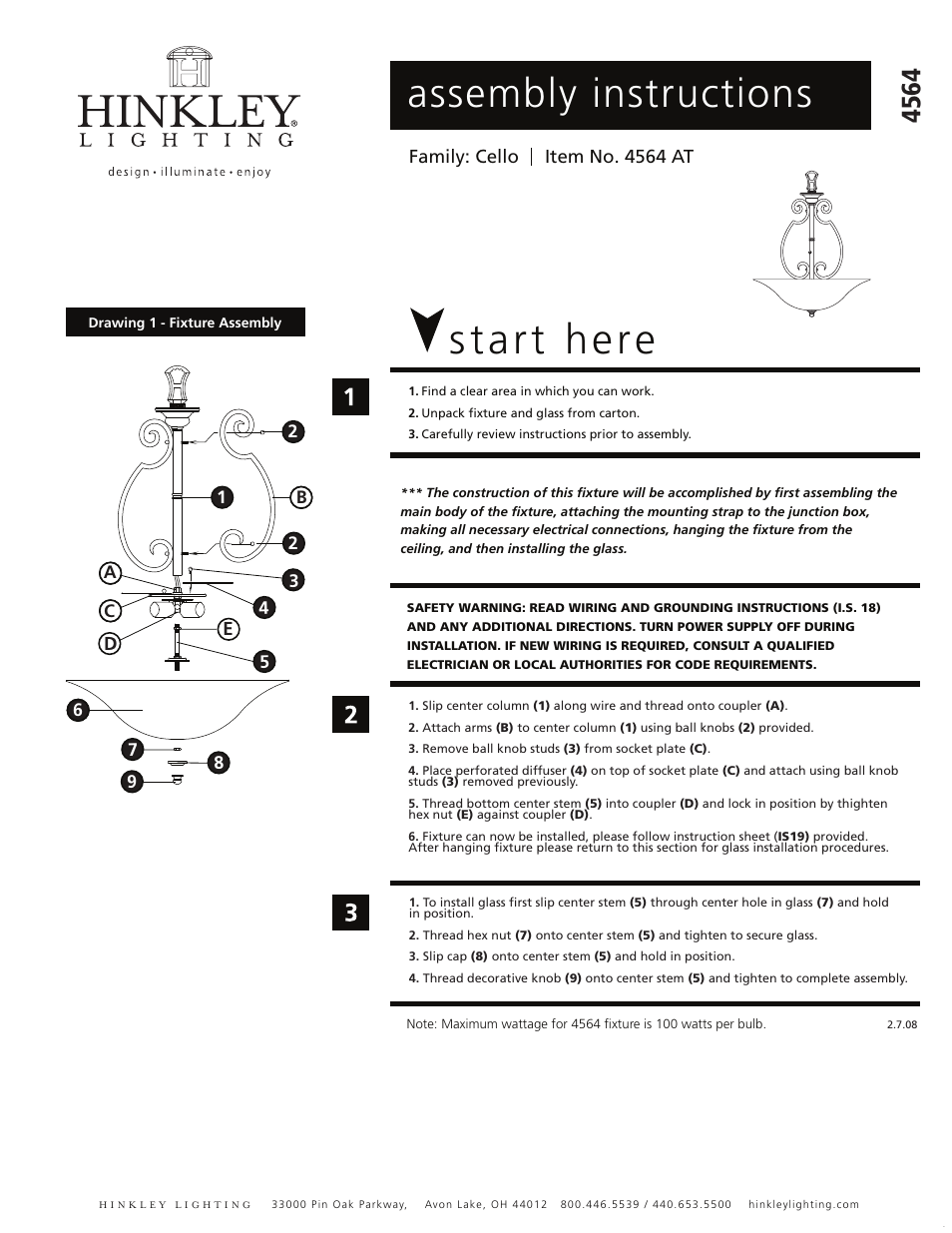 Hinkley Lighting CELLO 4564AT User Manual | 3 pages