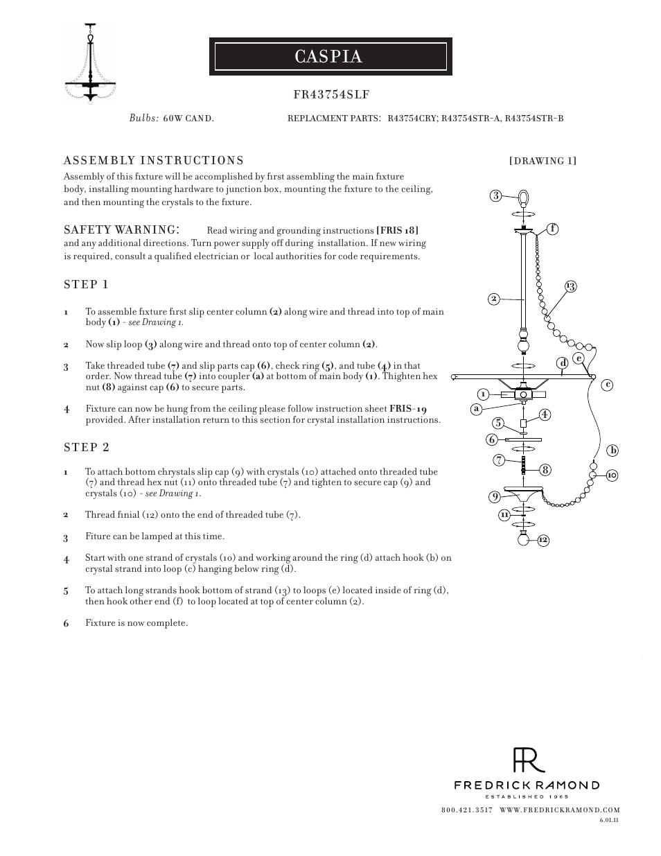 Hinkley Lighting CASPIA FR43754SLF User Manual | 1 page