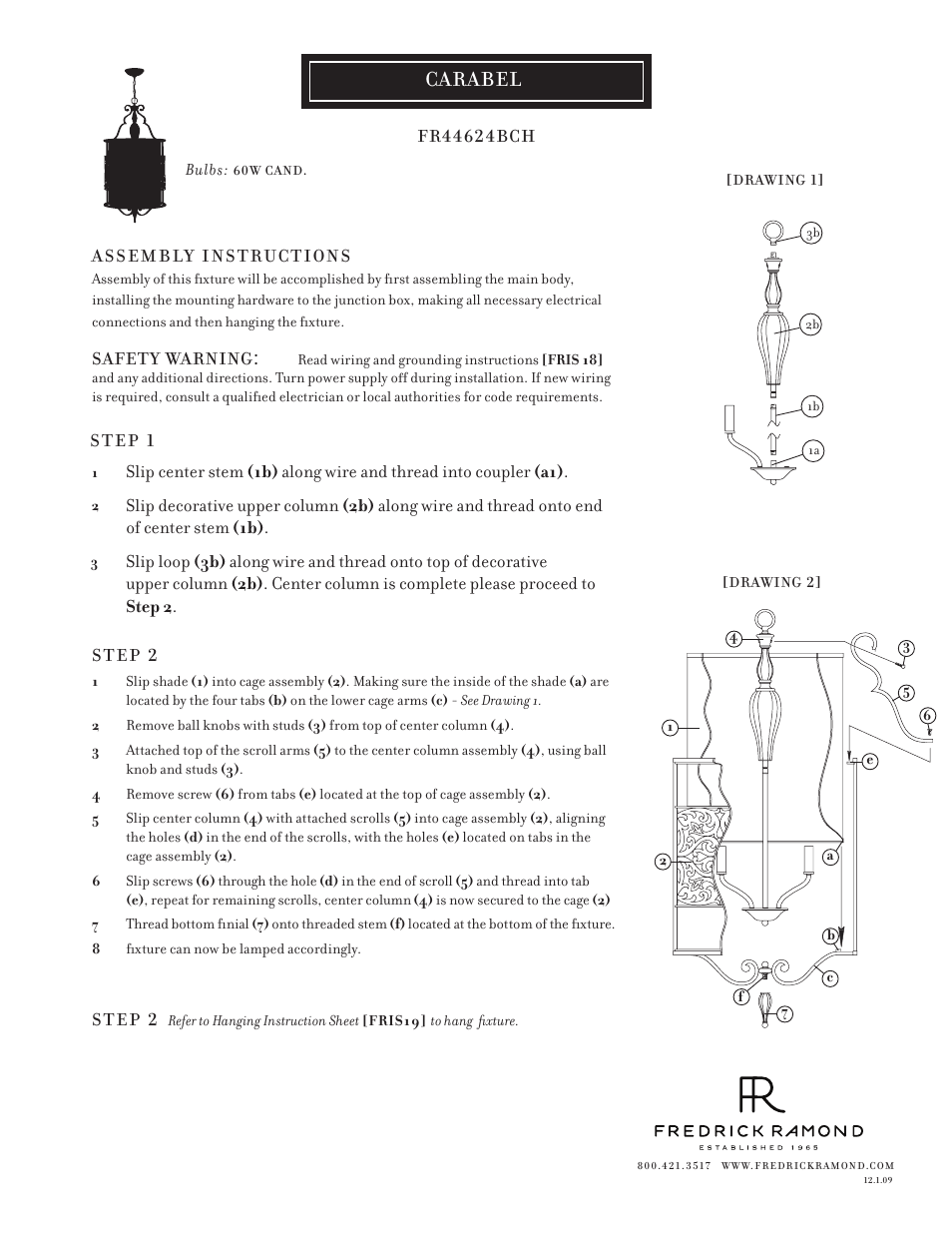 Hinkley Lighting CARABEL FR44624BCH User Manual | 1 page