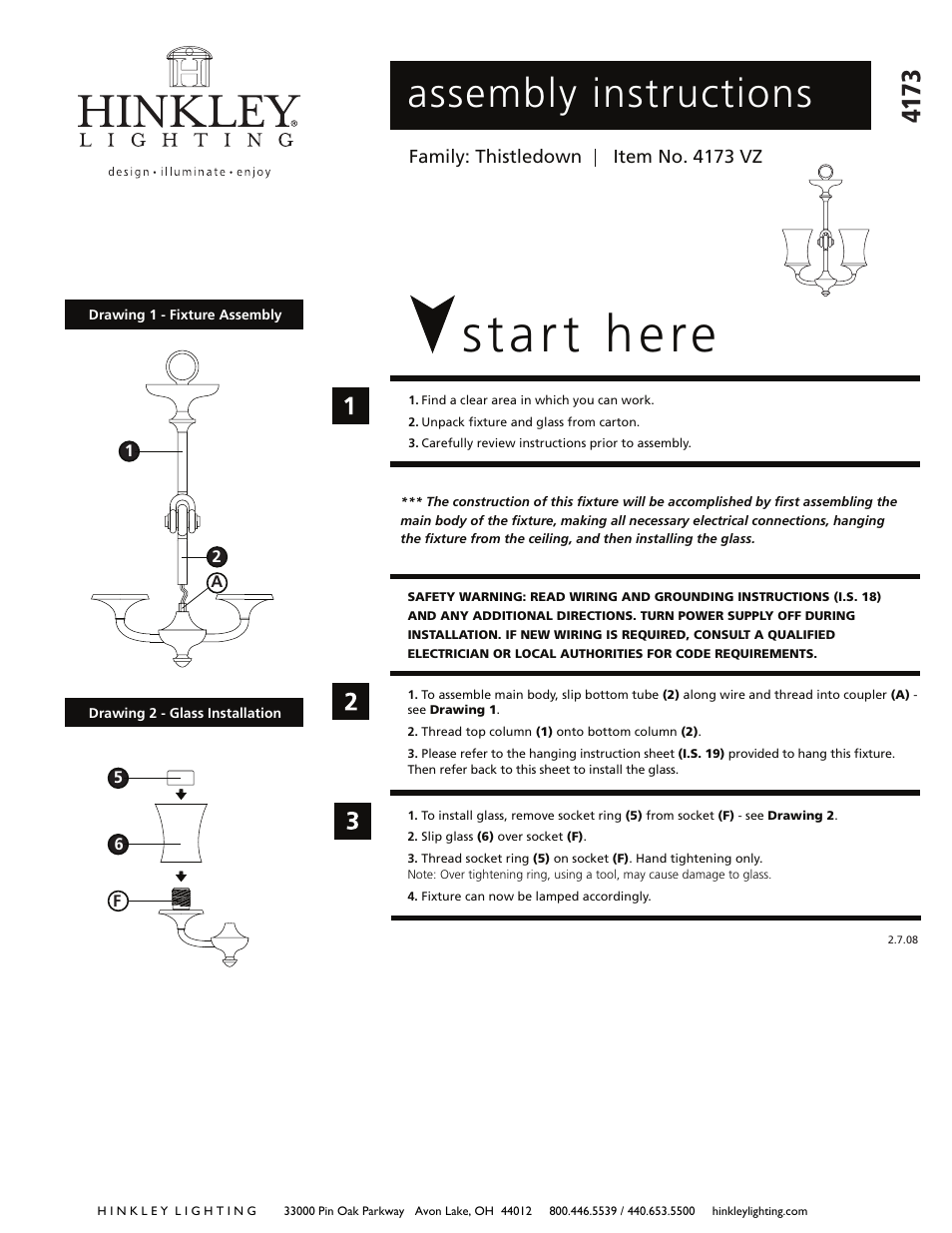 Hinkley Lighting THISTLEDOWN 4173VZ User Manual | 3 pages