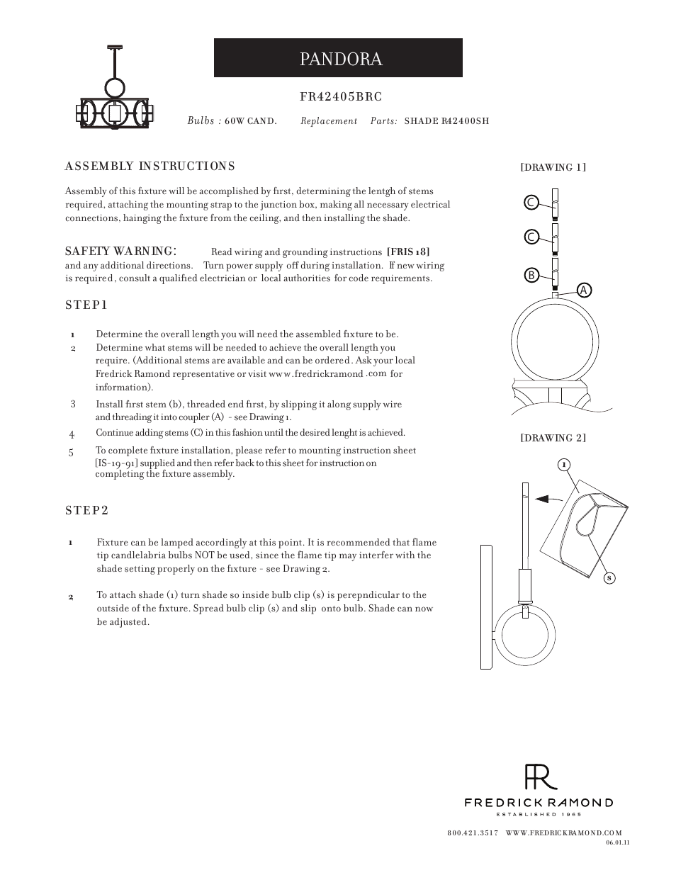 Hinkley Lighting PANDORA FR42405BRC User Manual | 1 page