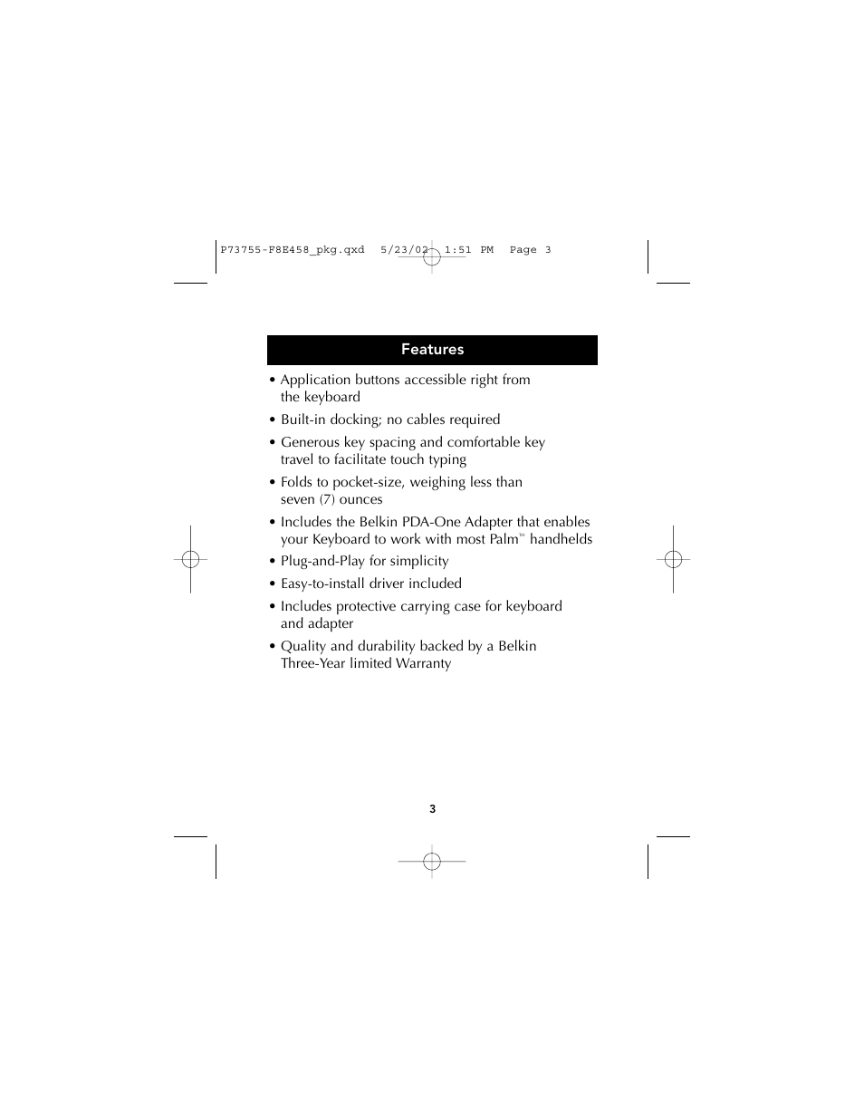 Belkin PORTABLE KEYBOARD FOR PALM P73755 User Manual | Page 5 / 21