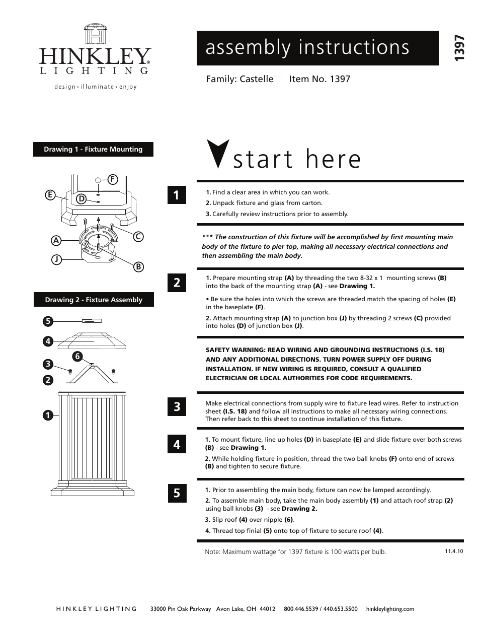 Hinkley Lighting CASTELLE 1397 User Manual | 3 pages