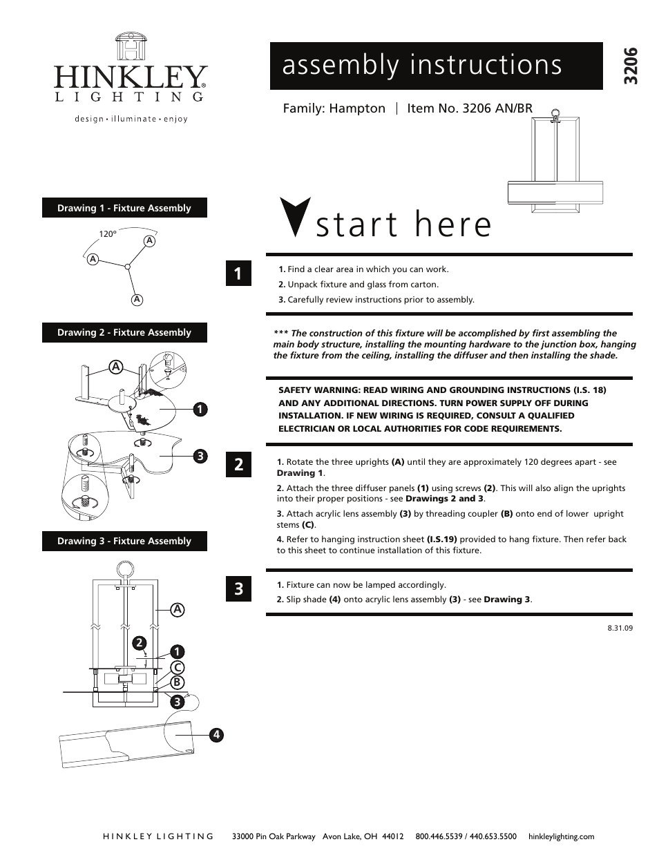 Hinkley Lighting HAMPTON 3206AN User Manual | 2 pages