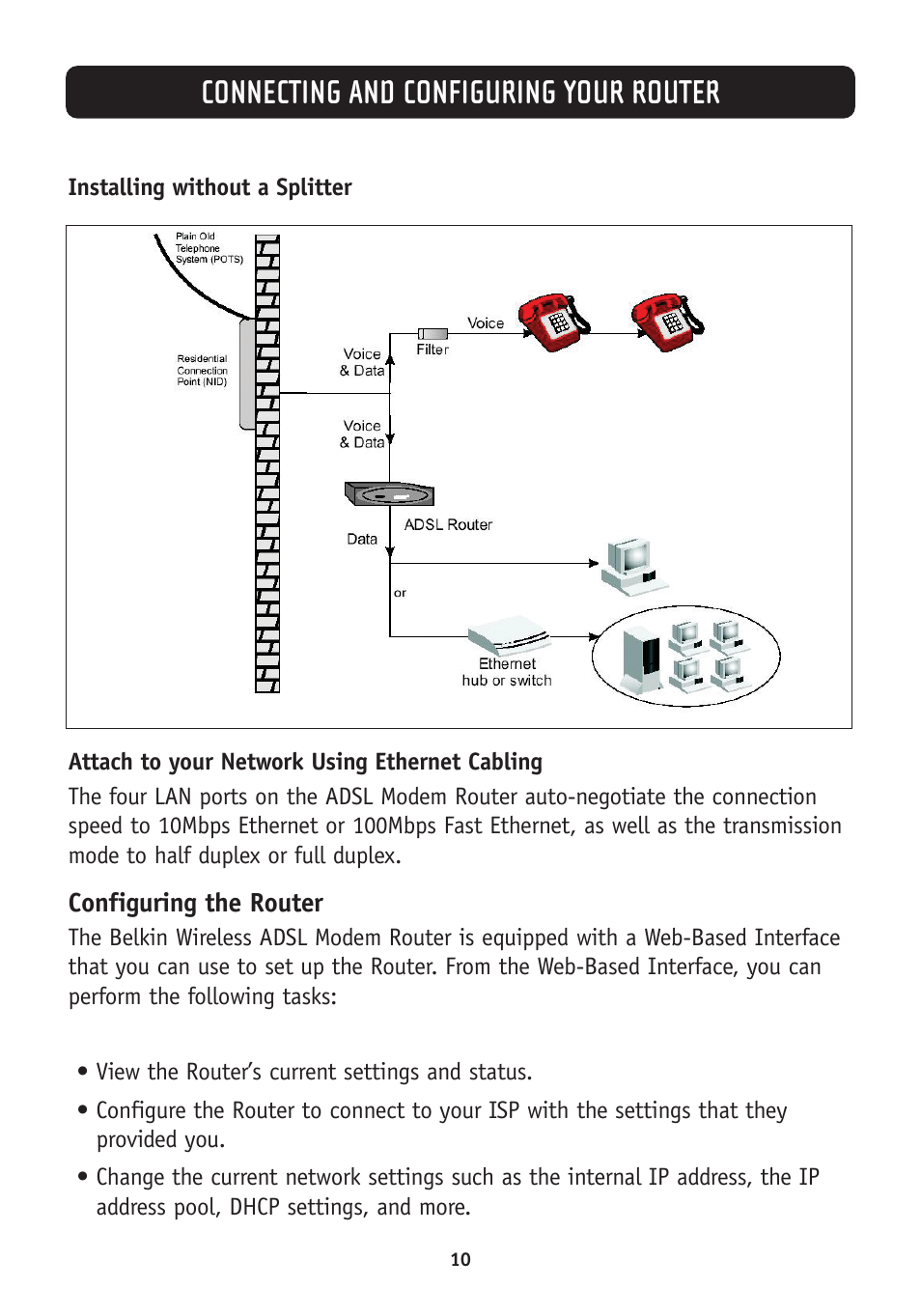 Connecting and configuring your router | Belkin F5D7630-4A User Manual | Page 12 / 68