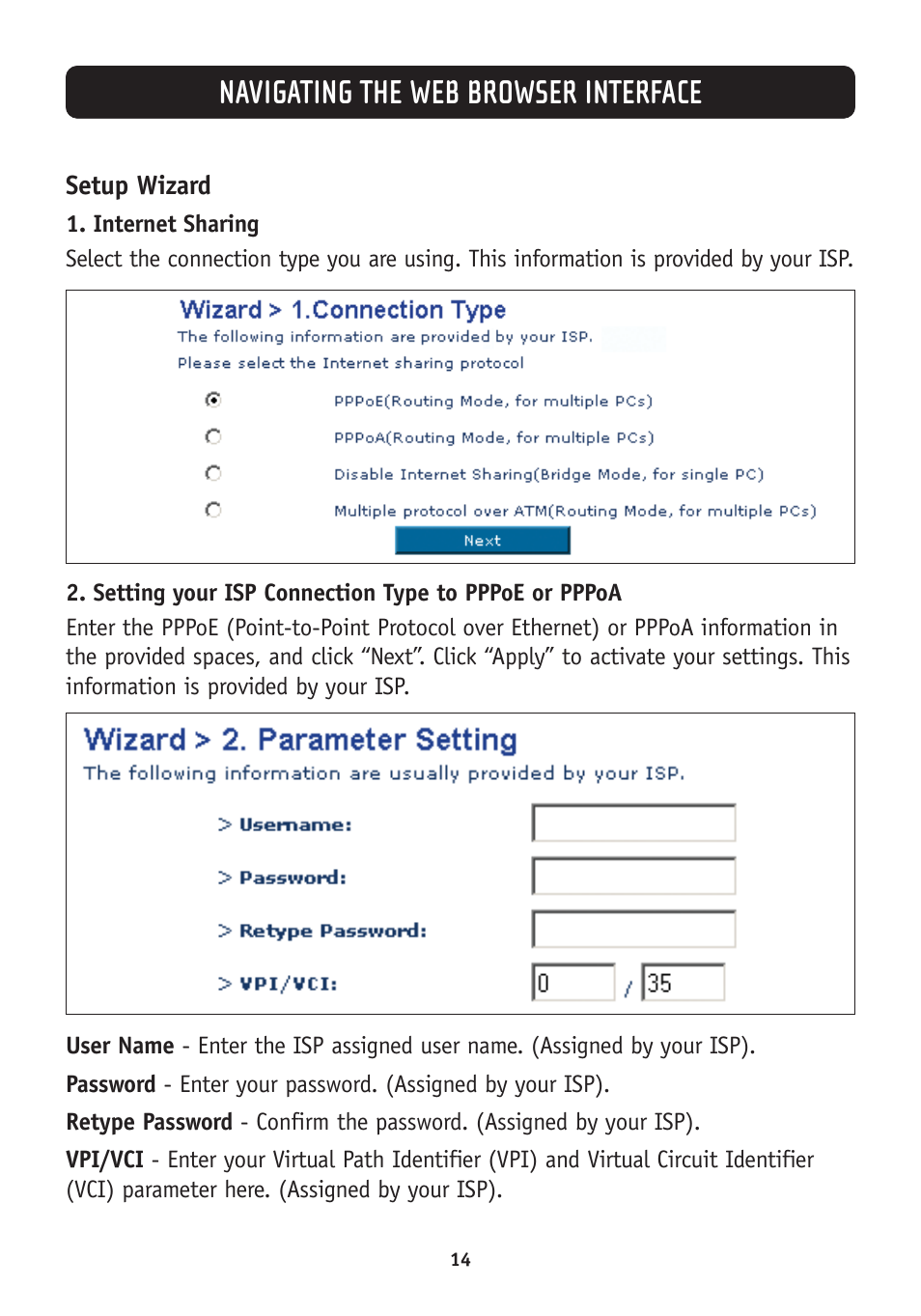 Navigating the web browser interface | Belkin F5D7630-4A User Manual | Page 16 / 68