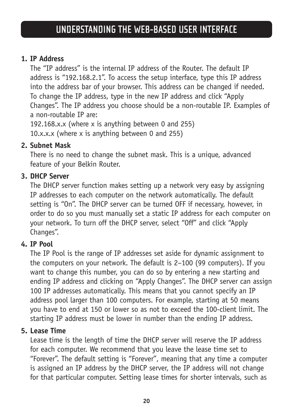 Understanding the web-based user interface | Belkin F5D7630-4A User Manual | Page 22 / 68