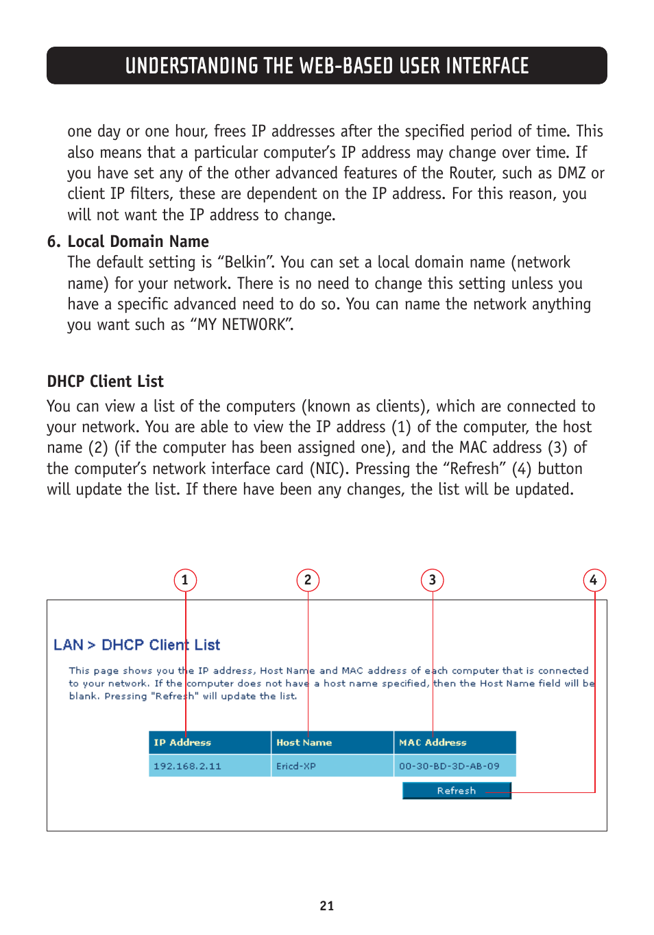 Understanding the web-based user interface | Belkin F5D7630-4A User Manual | Page 23 / 68