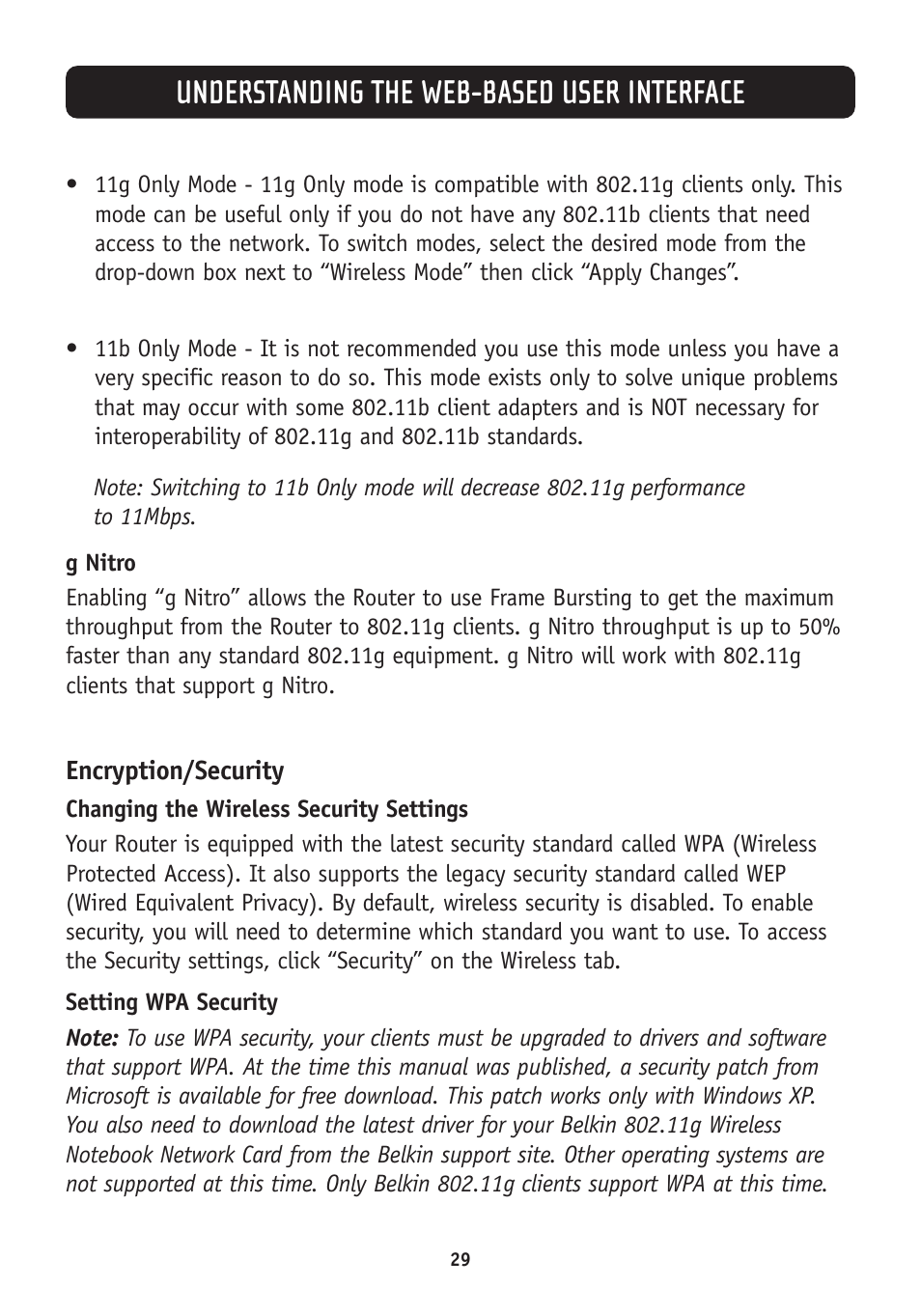 Understanding the web-based user interface | Belkin F5D7630-4A User Manual | Page 31 / 68