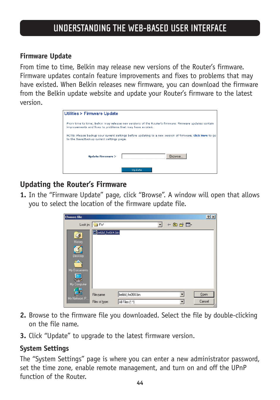 Understanding the web-based user interface | Belkin F5D7630-4A User Manual | Page 46 / 68