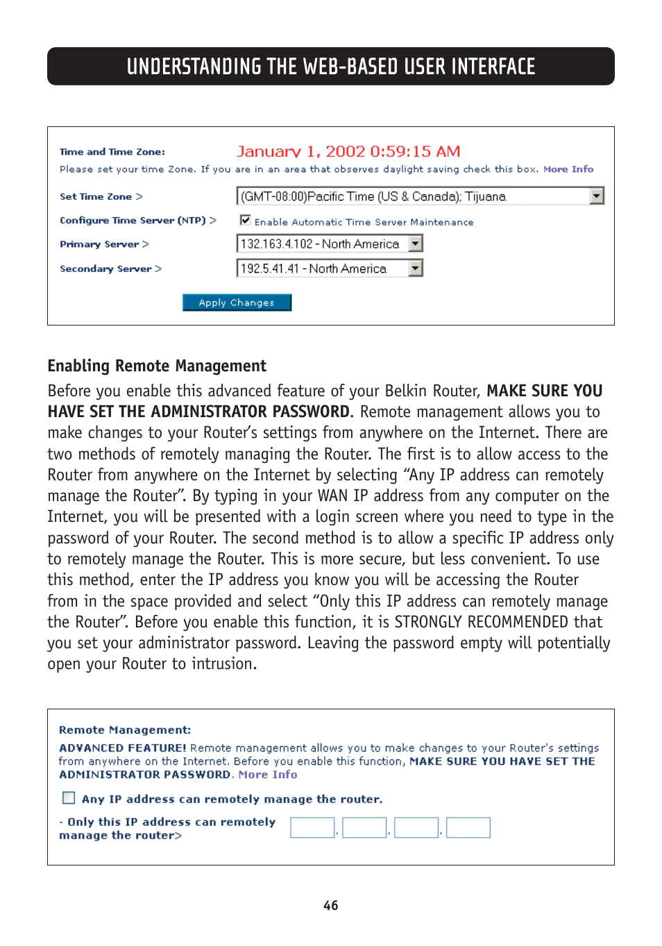 Understanding the web-based user interface | Belkin F5D7630-4A User Manual | Page 48 / 68