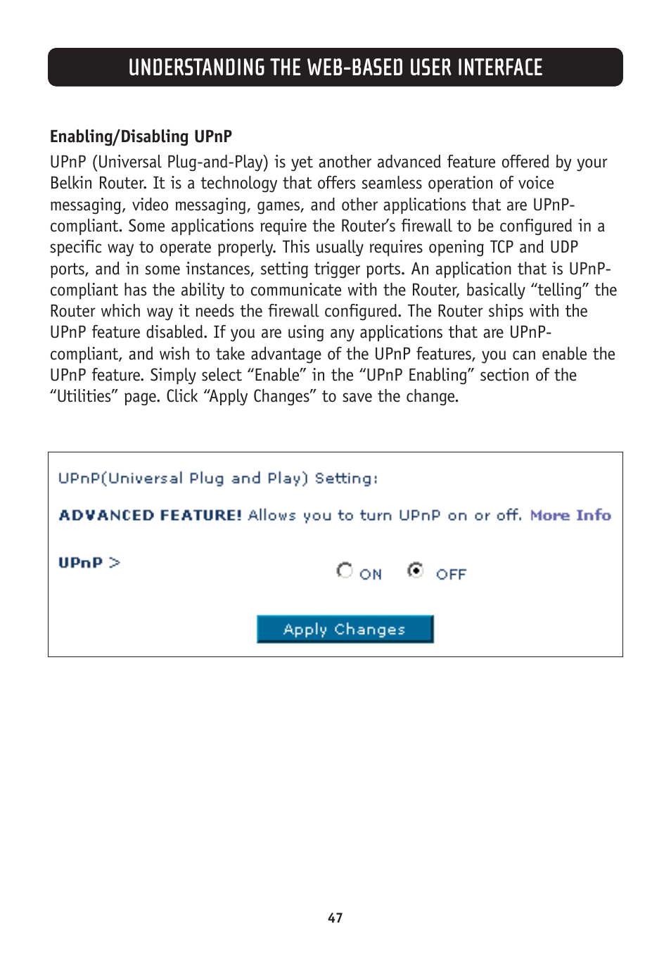 Understanding the web-based user interface | Belkin F5D7630-4A User Manual | Page 49 / 68