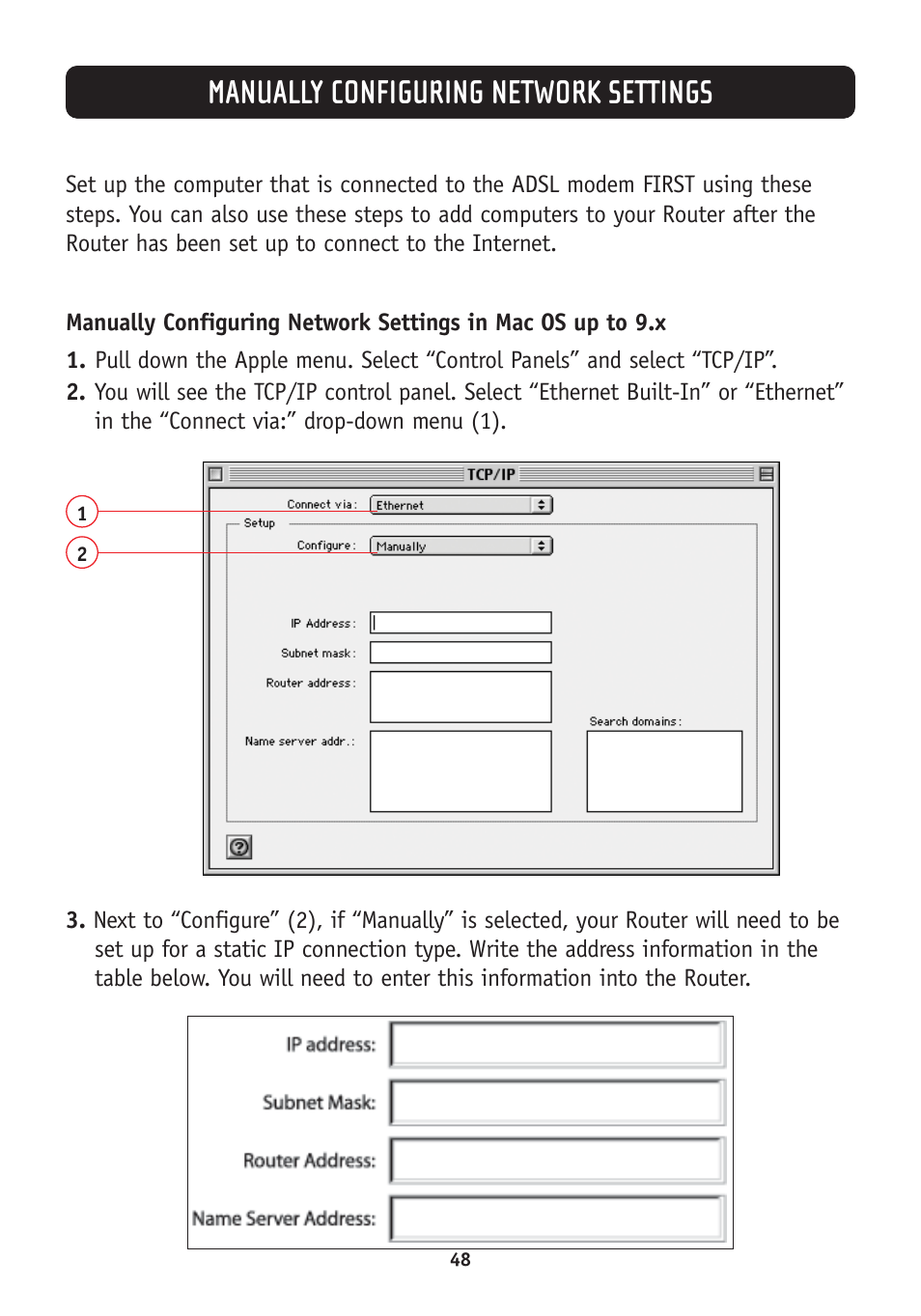 Manually configuring network settings | Belkin F5D7630-4A User Manual | Page 50 / 68