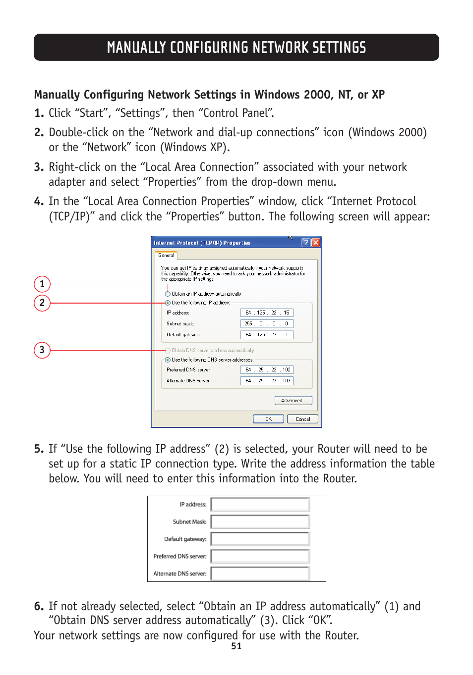 Manually configuring network settings | Belkin F5D7630-4A User Manual | Page 53 / 68
