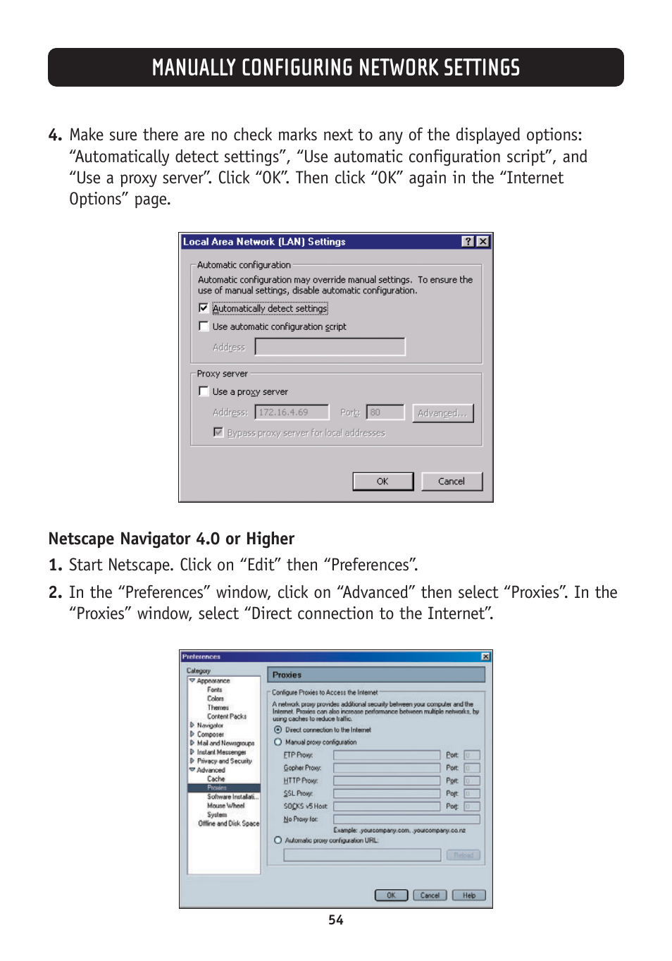 Manually configuring network settings | Belkin F5D7630-4A User Manual | Page 56 / 68