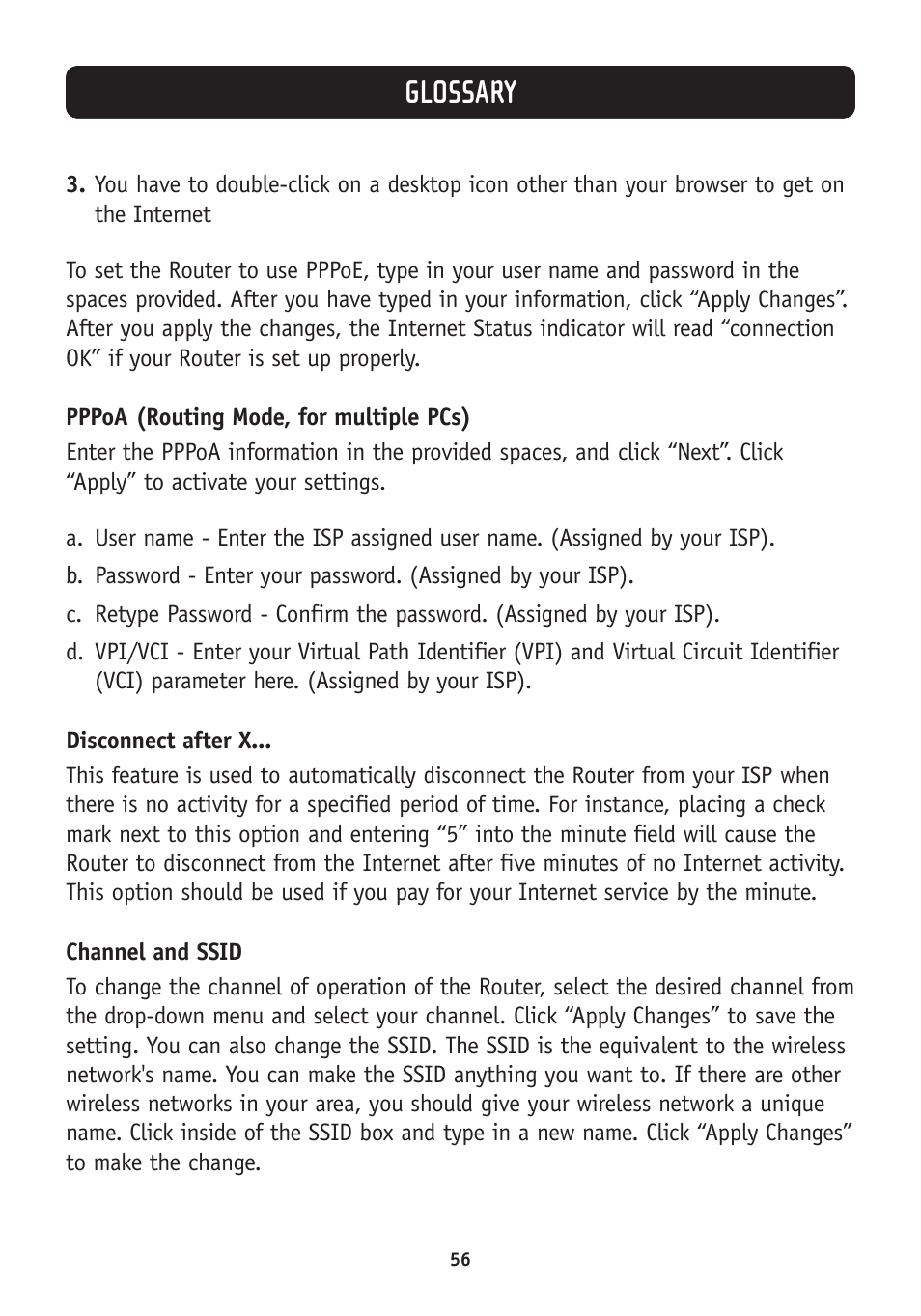 Glossary | Belkin F5D7630-4A User Manual | Page 58 / 68