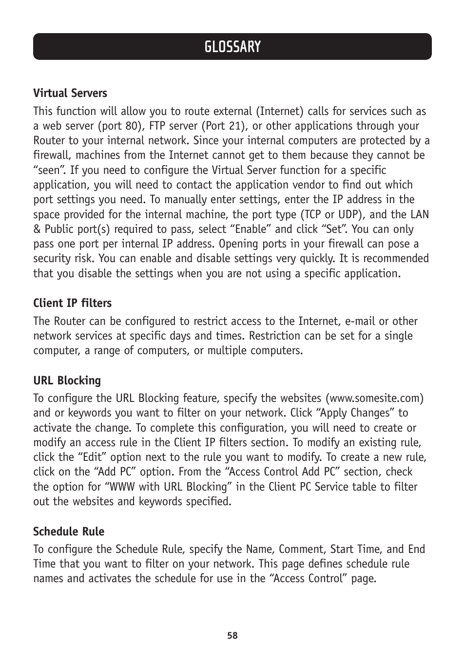 Glossary | Belkin F5D7630-4A User Manual | Page 60 / 68