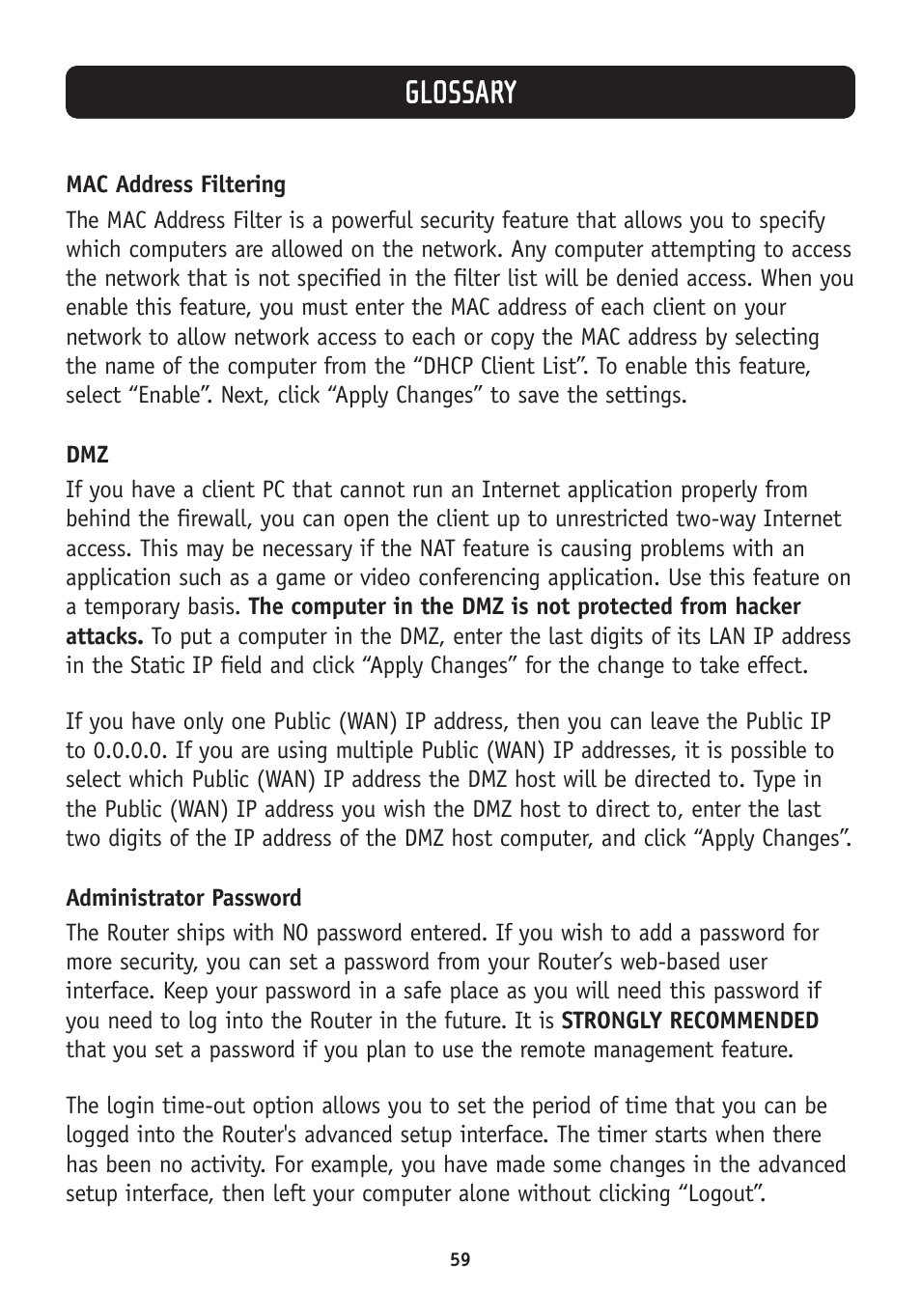 Glossary | Belkin F5D7630-4A User Manual | Page 61 / 68