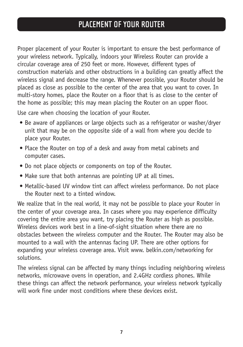 Placement of your router | Belkin F5D7630-4A User Manual | Page 9 / 68