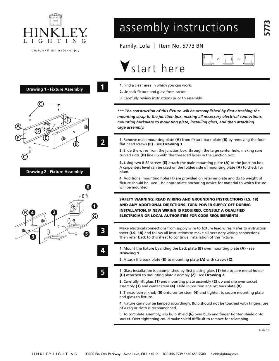 Hinkley Lighting LOLA 5773 User Manual | 2 pages