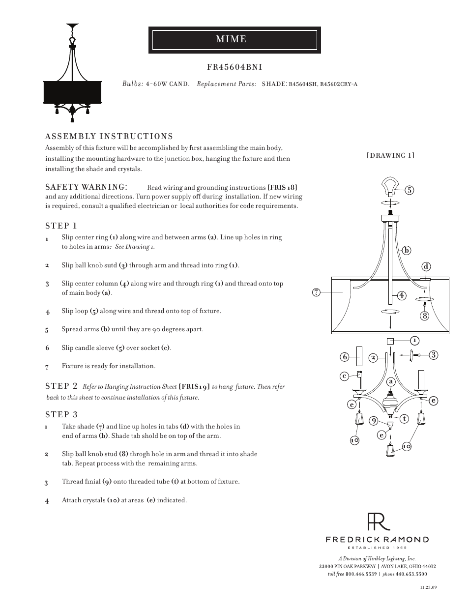 Hinkley Lighting MIME FR45604BNI User Manual | 1 page