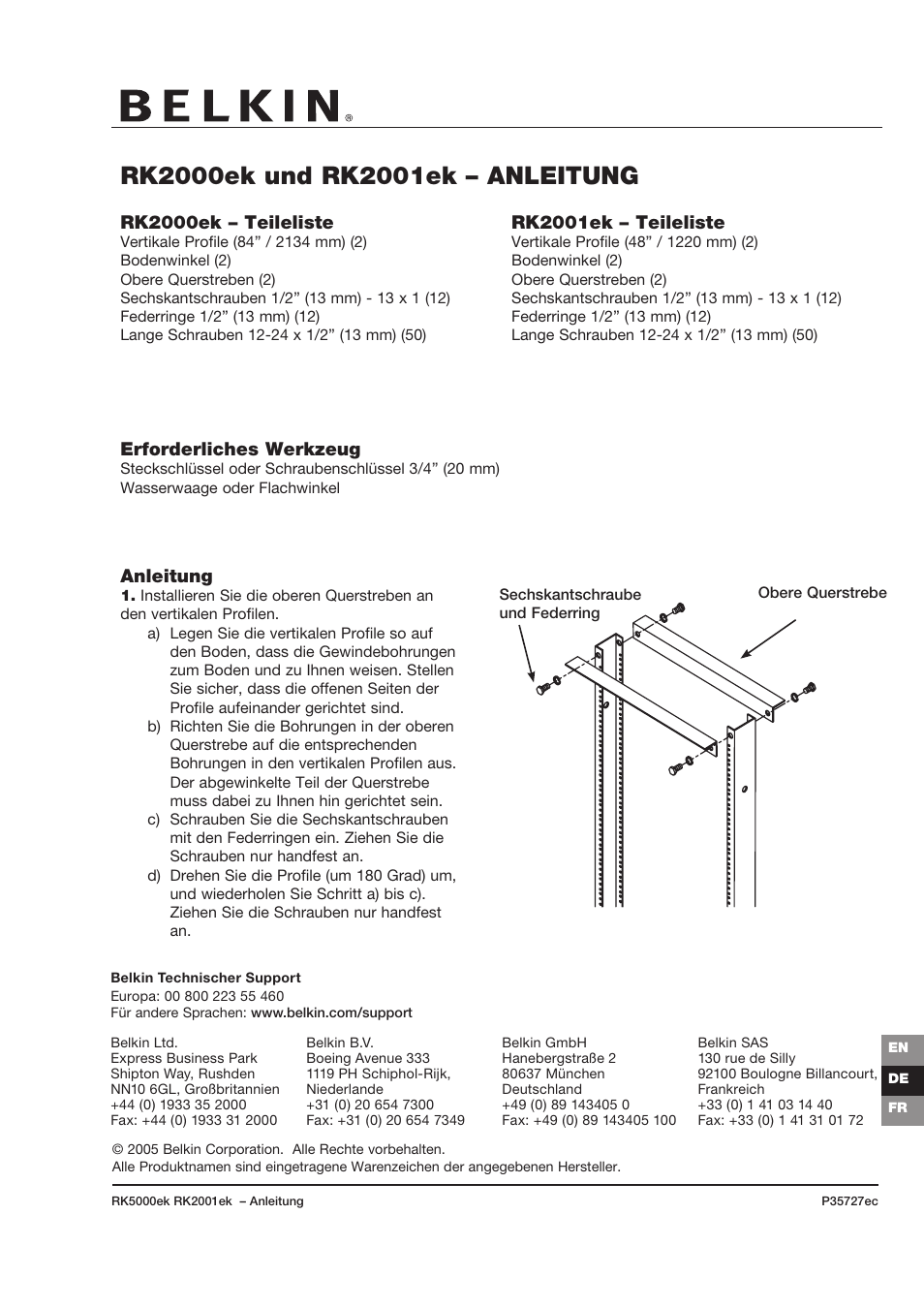 Erforderliches werkzeug, Anleitung | Belkin P35727ec User Manual | Page 5 / 6