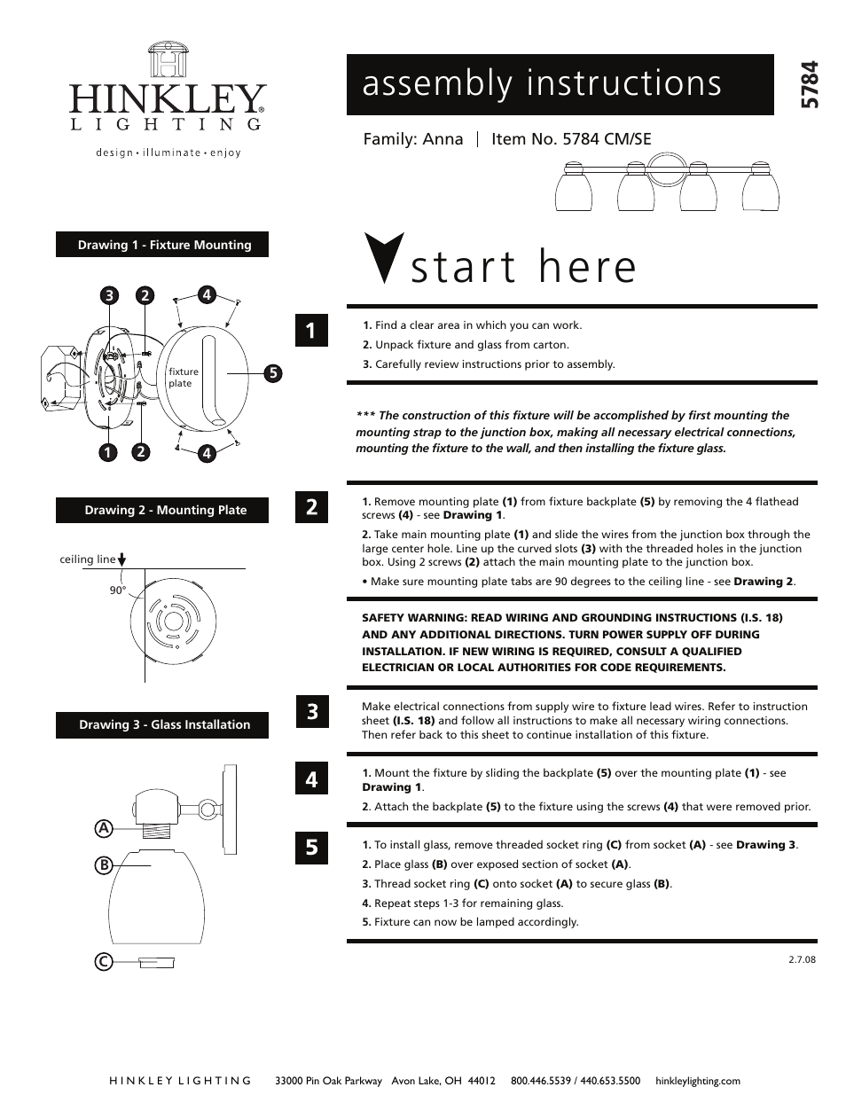 Hinkley Lighting ANNA 5784 User Manual | 2 pages