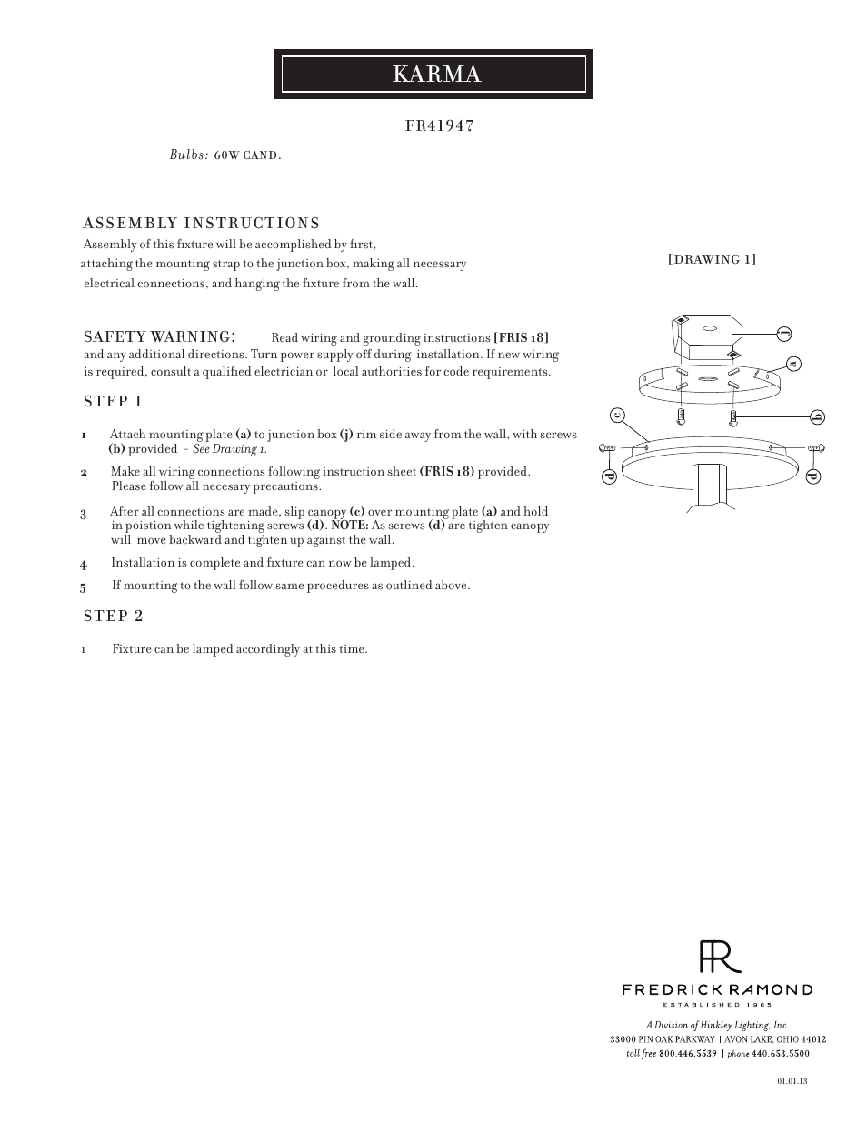 Hinkley Lighting KARMA FR41947PAL User Manual | 1 page