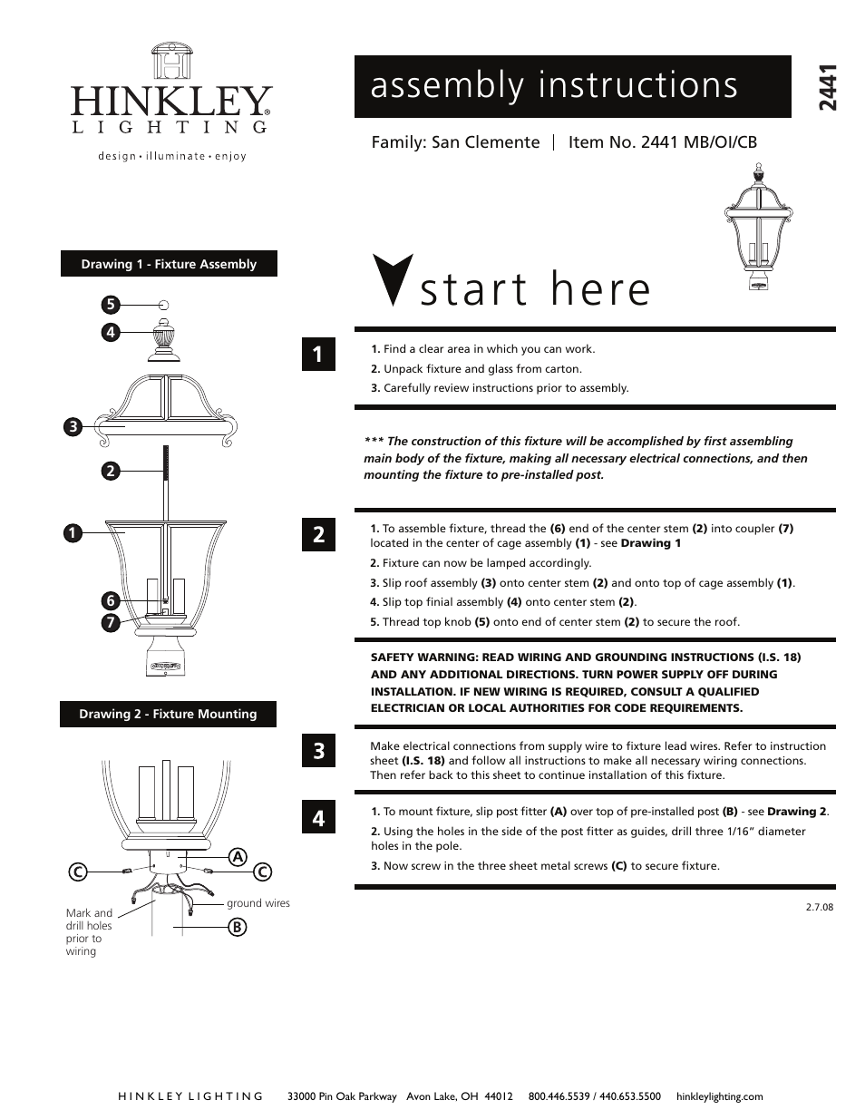 Hinkley Lighting SAN CLEMENTE 2441 User Manual | 2 pages
