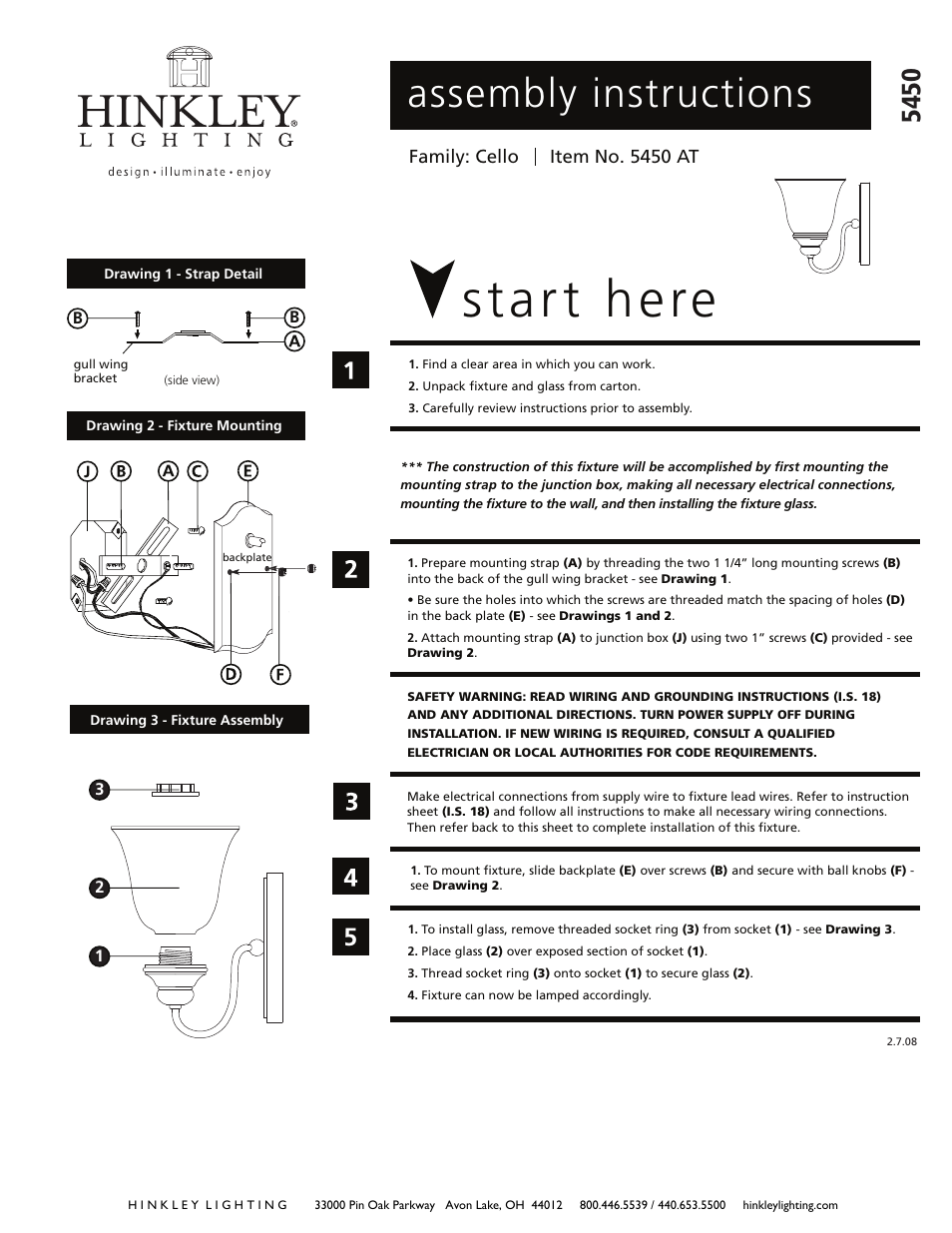 Hinkley Lighting CELLO 5450AT User Manual | 2 pages