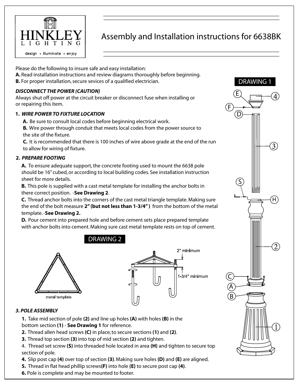 Hinkley Lighting 6.5FT POST WITH CAST ALUMINUM BASE 6638 User Manual | 2 pages