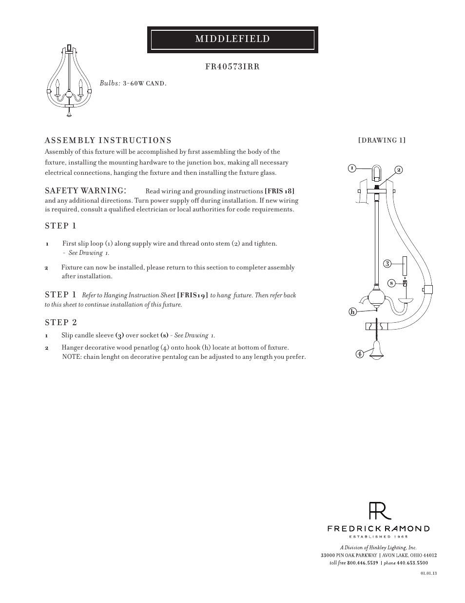 Hinkley Lighting MIDDLEFIELD FR40573IRR User Manual | 3 pages