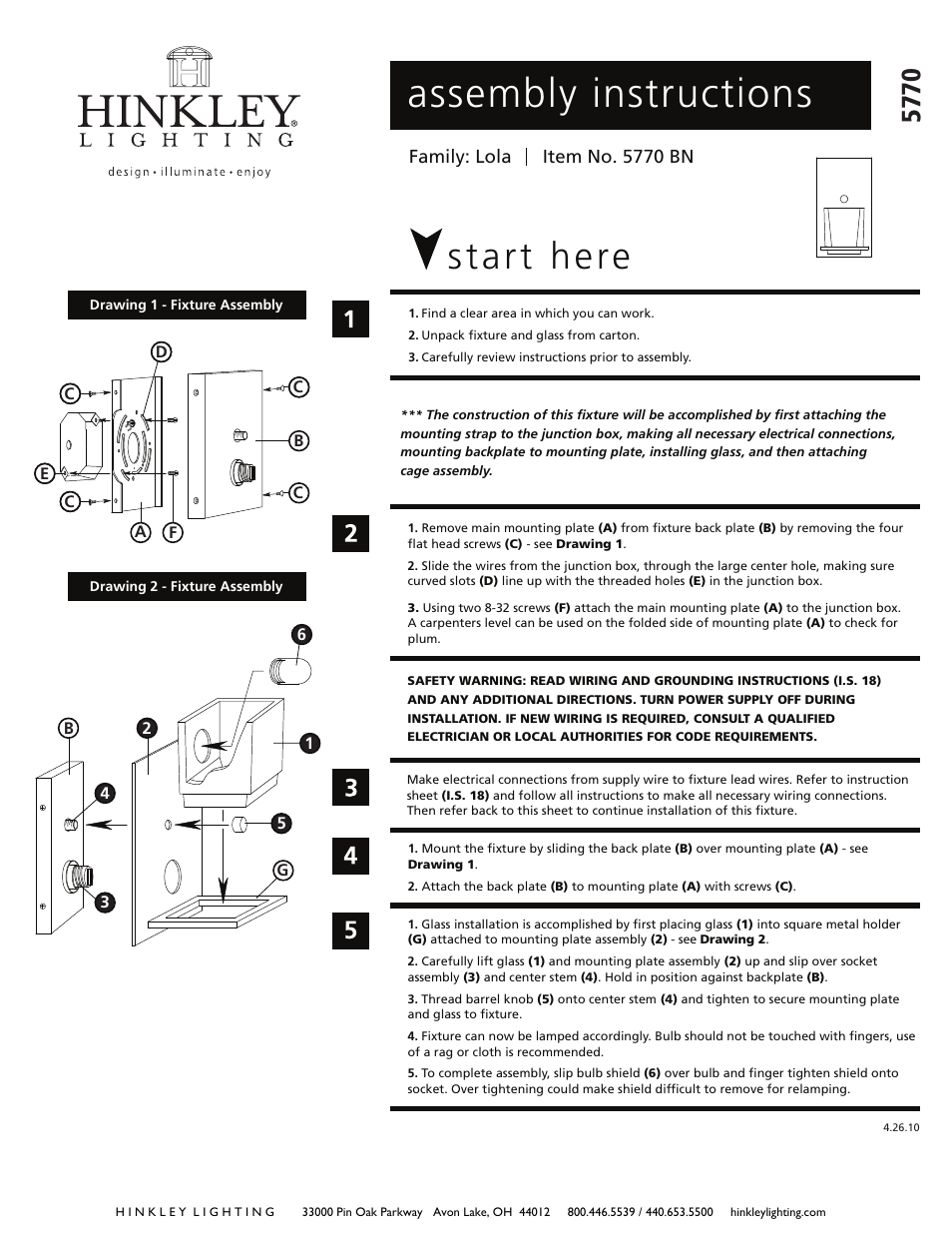 Hinkley Lighting LOLA 5770 User Manual | 2 pages
