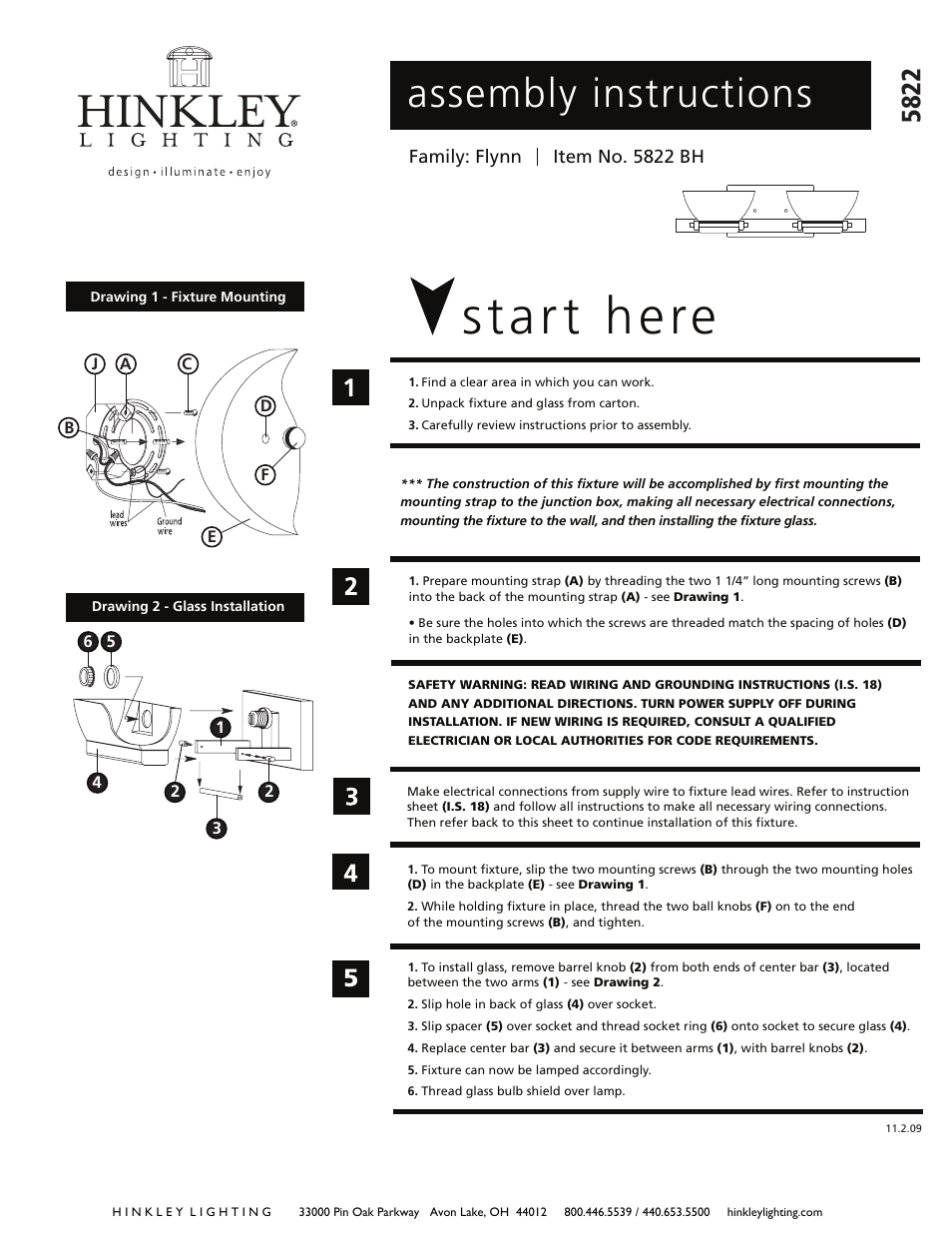 Hinkley Lighting FLYNN 5822BH User Manual | 2 pages