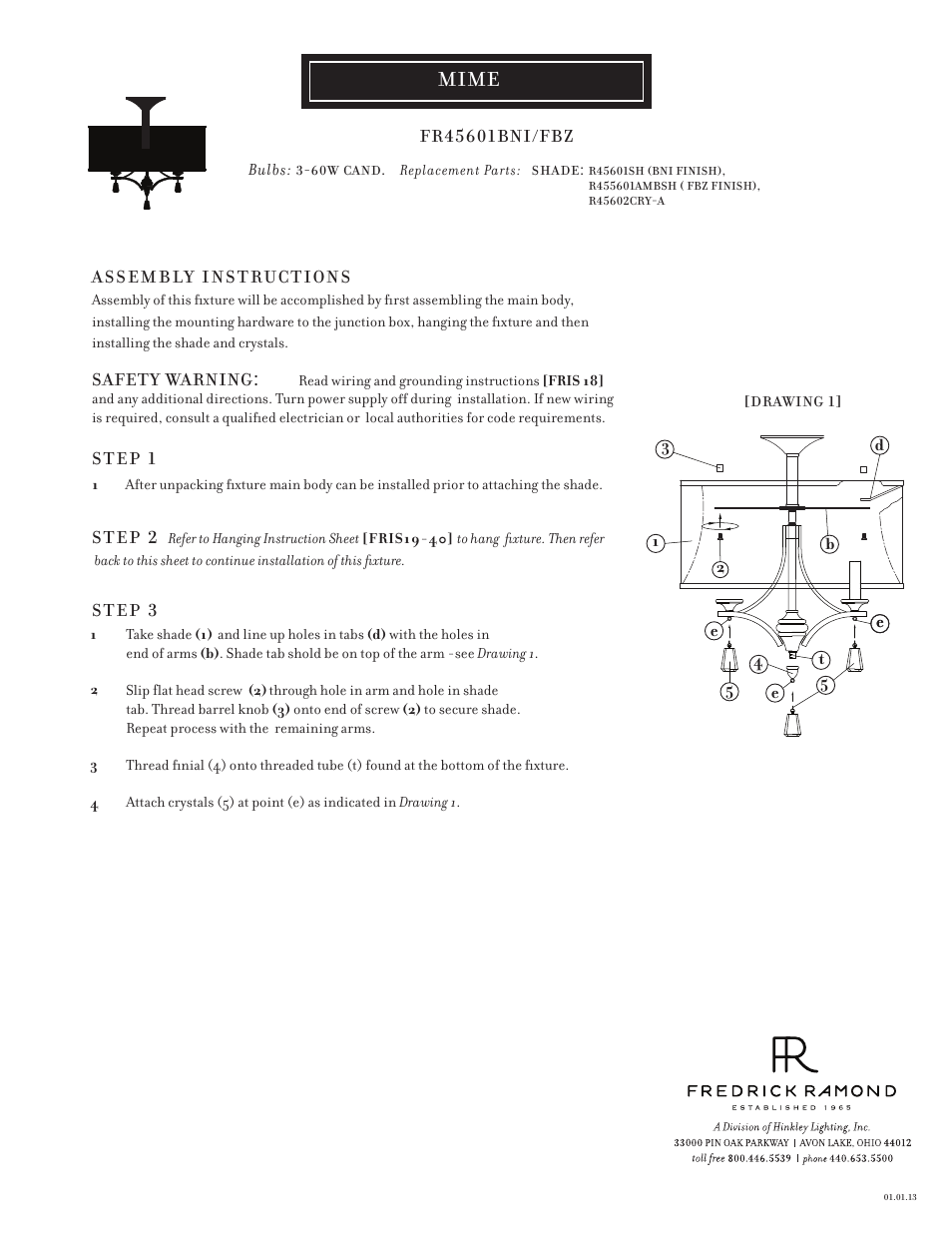 Hinkley Lighting MIME FR45601BNI User Manual | 1 page