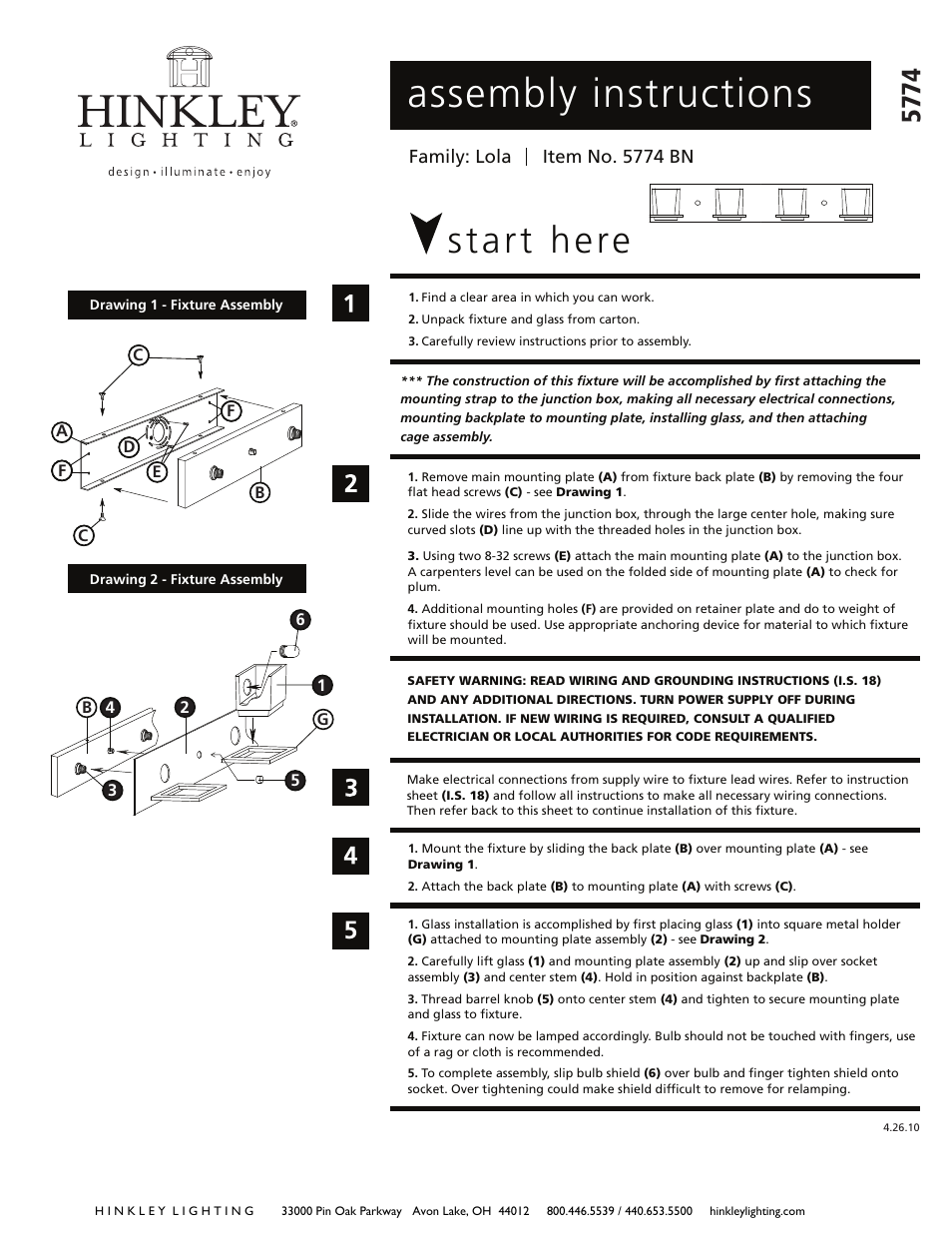 Hinkley Lighting LOLA 5774 User Manual | 2 pages