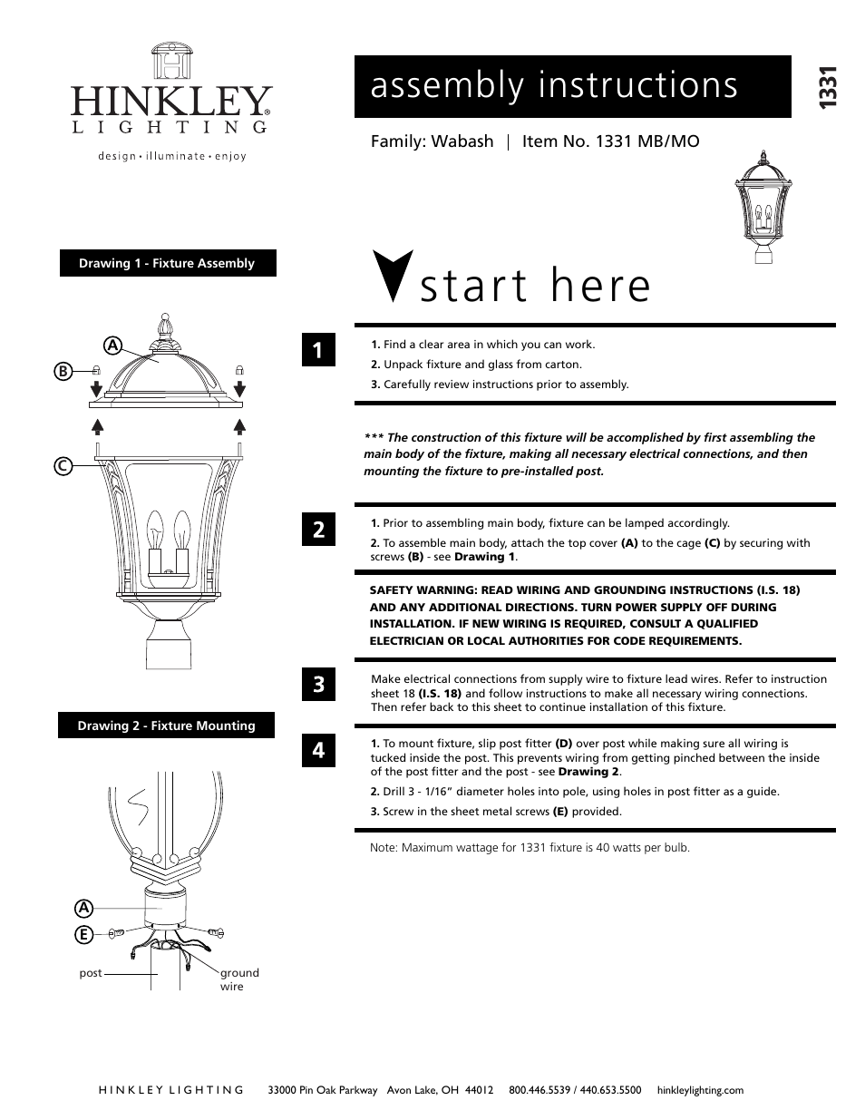 Hinkley Lighting WABASH 1331 User Manual | 2 pages