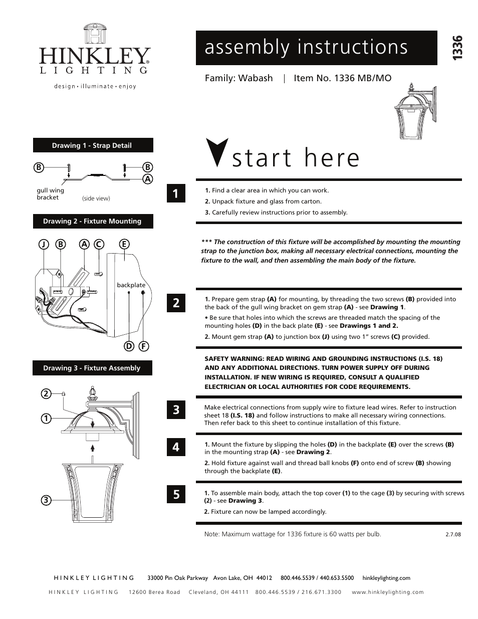Hinkley Lighting WABASH 1336 User Manual | 3 pages
