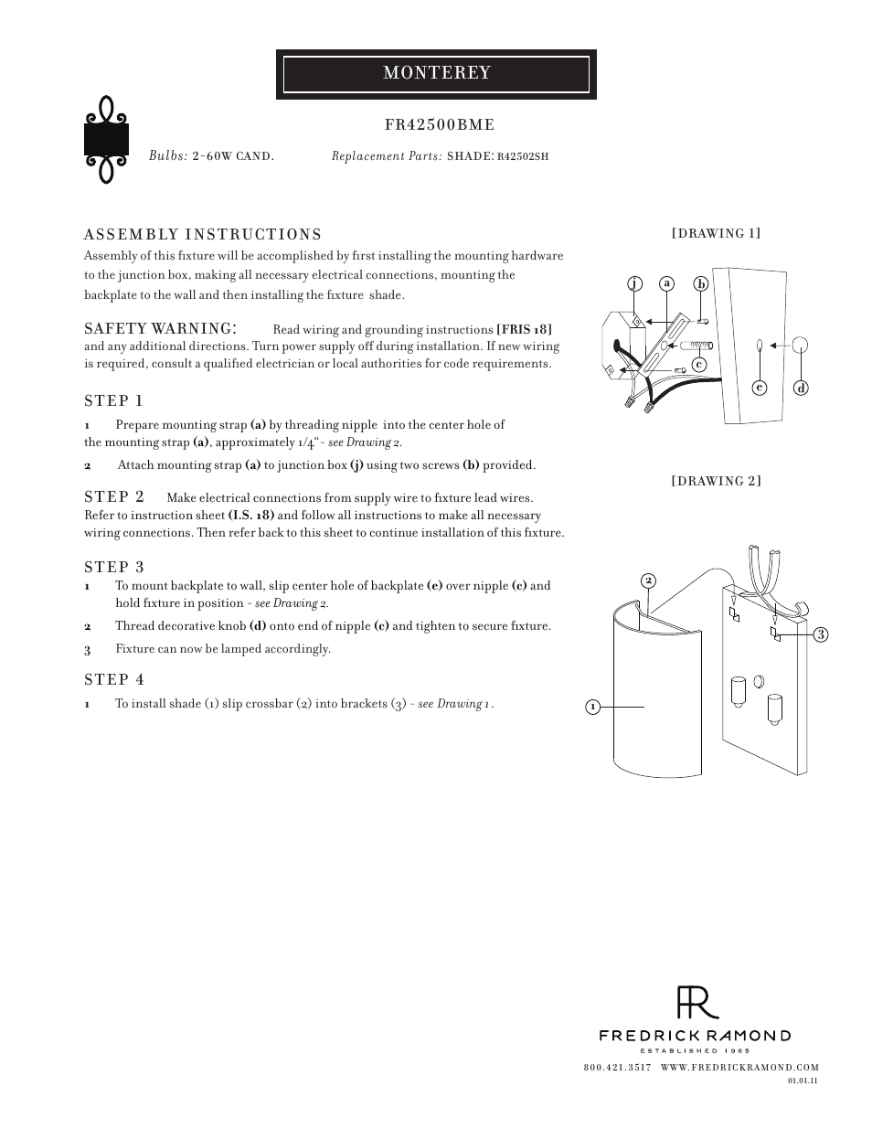 Hinkley Lighting MONTEREY FR42500BME User Manual | 1 page