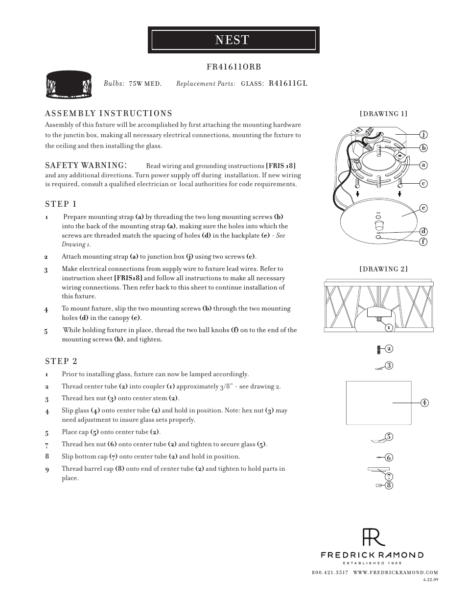 Hinkley Lighting NEST FR41611ORB User Manual | 1 page