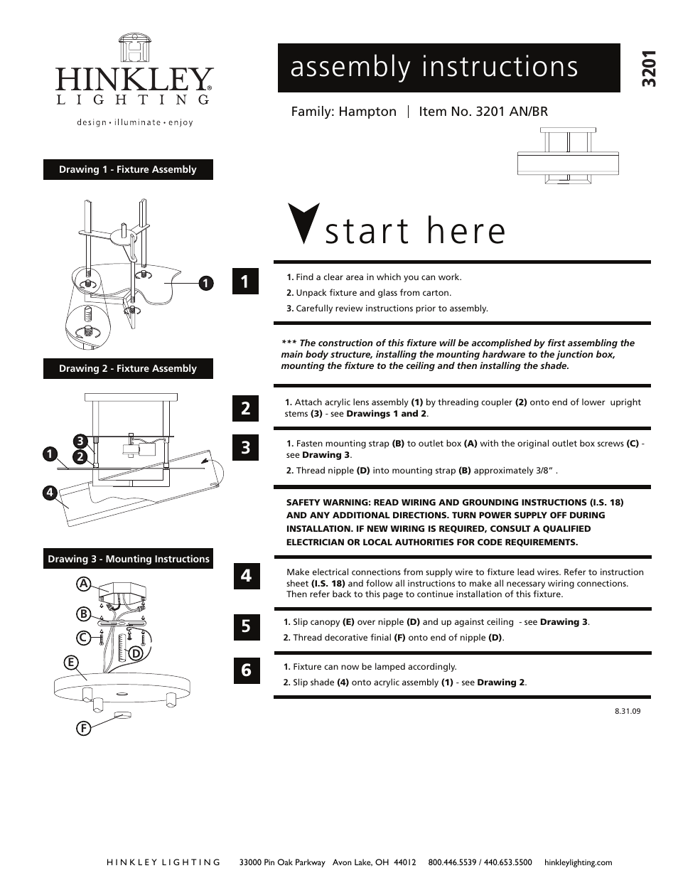 Hinkley Lighting HAMPTON 3201AN User Manual | 1 page