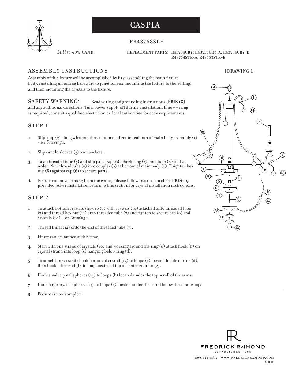 Hinkley Lighting CASPIA FR43758SLF User Manual | 1 page