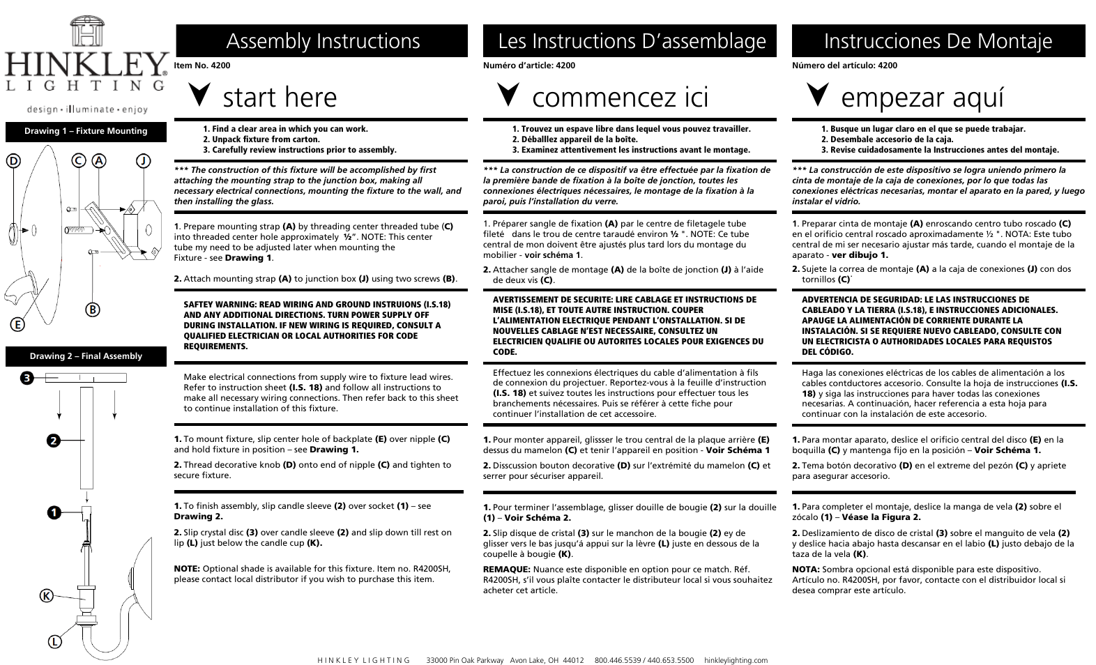 Hinkley Lighting EVERLY 4200SH User Manual | 2 pages