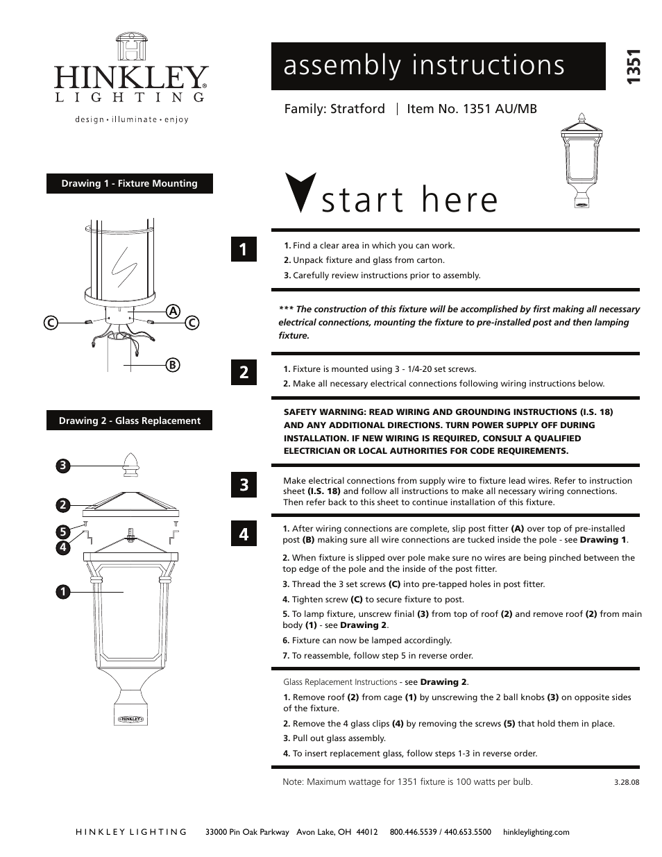 Hinkley Lighting STRATFORD 1351 User Manual | 2 pages