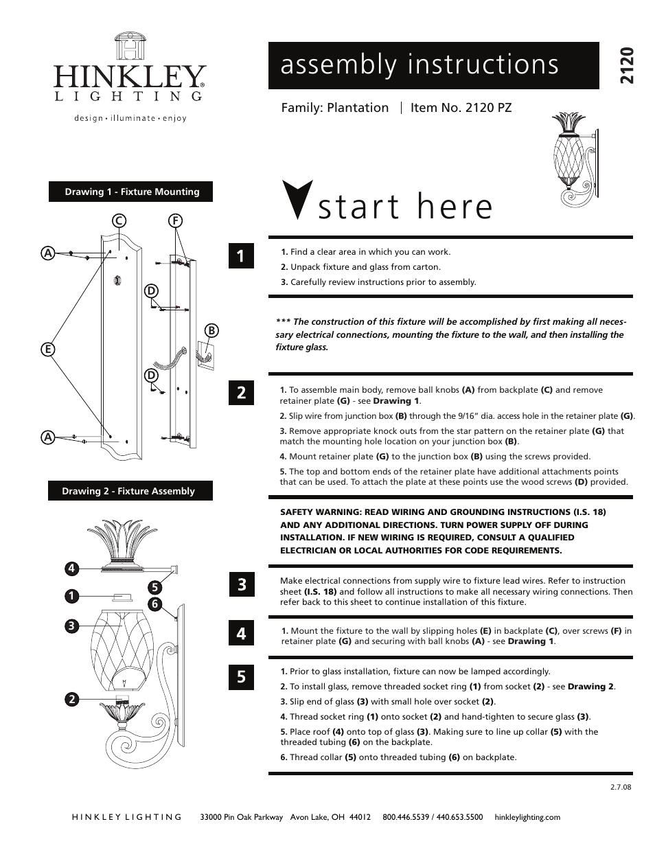 Hinkley Lighting PLANTATION 2120PZ User Manual | 4 pages