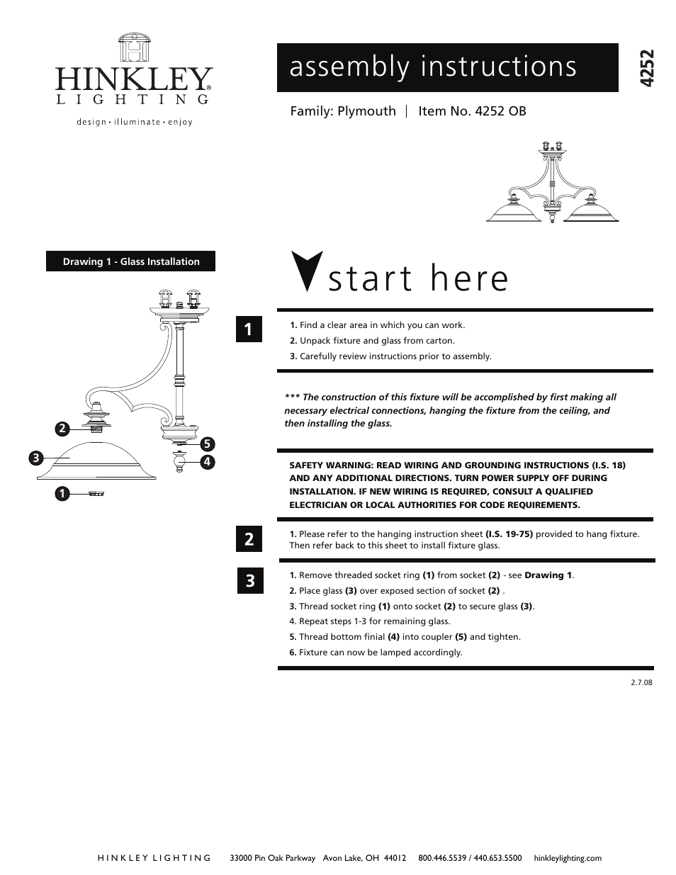 Hinkley Lighting PLYMOUTH 4252OB User Manual | 1 page