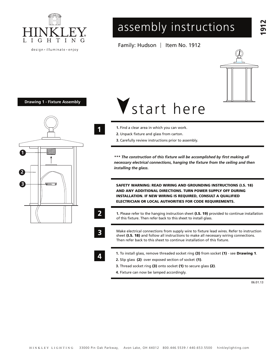 Hinkley Lighting HUDSON 1912 User Manual | 3 pages