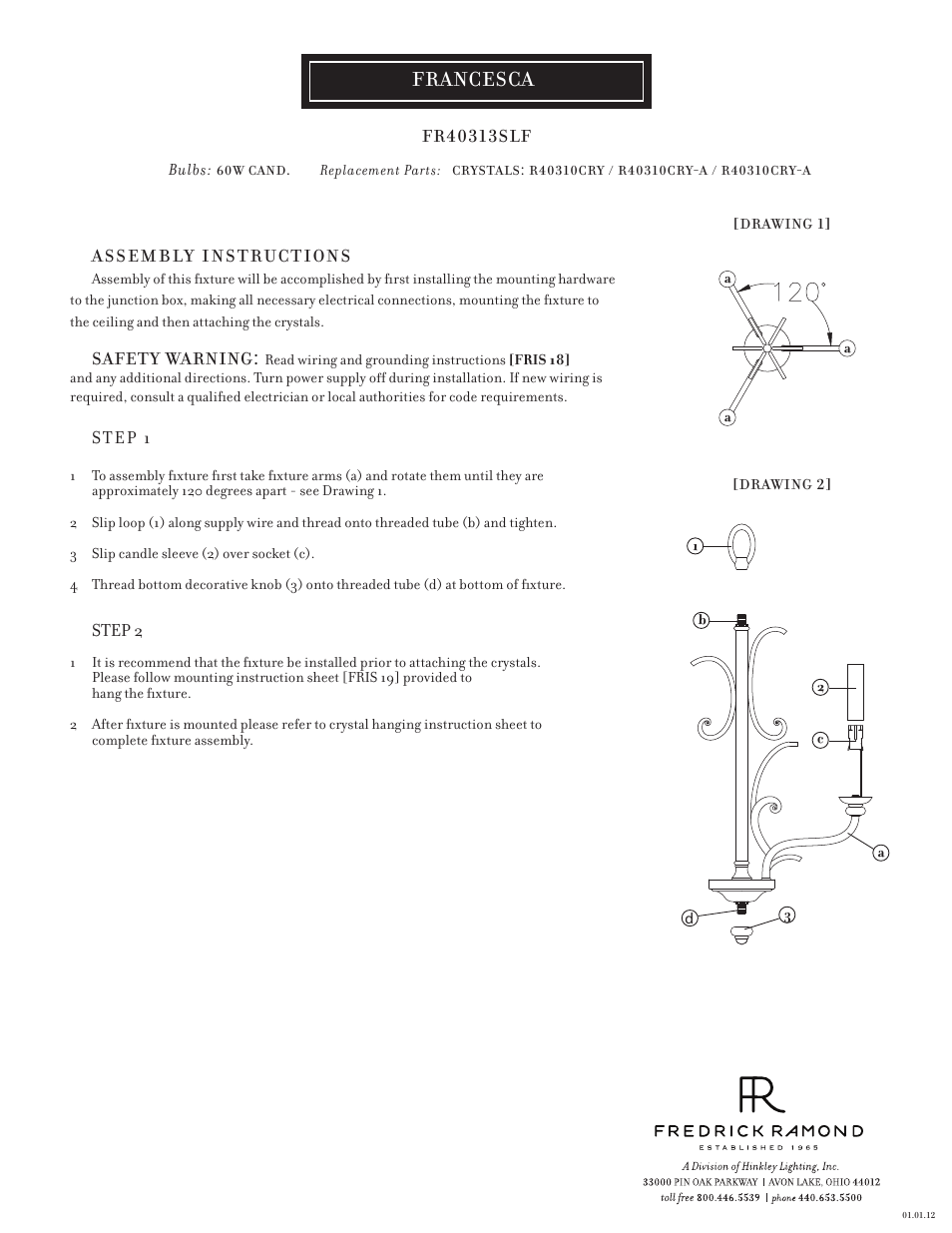 Hinkley Lighting FRANCESCA FR40313SLF User Manual | 2 pages