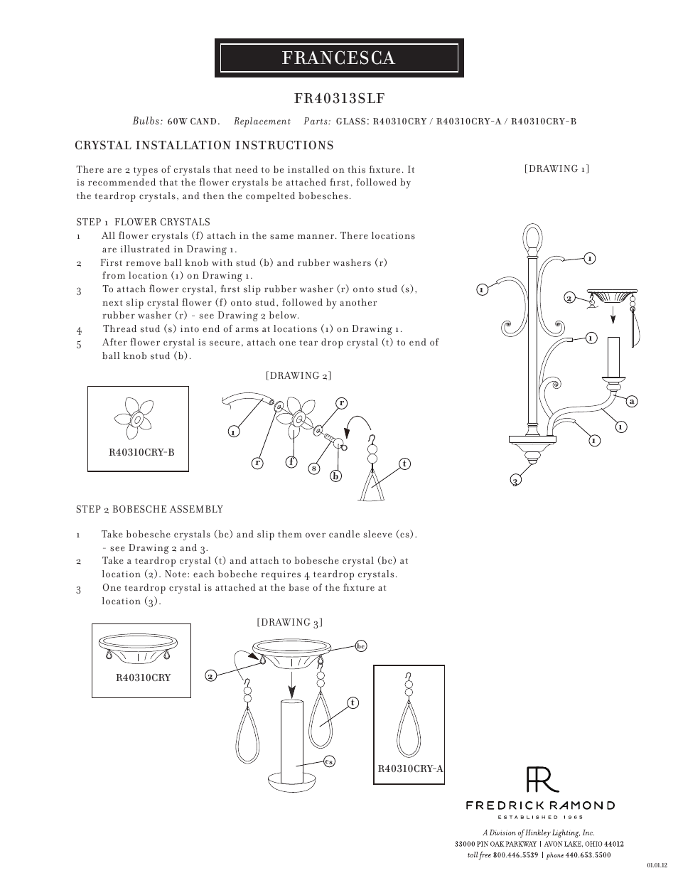 Francesca | Hinkley Lighting FRANCESCA FR40313SLF User Manual | Page 2 / 2