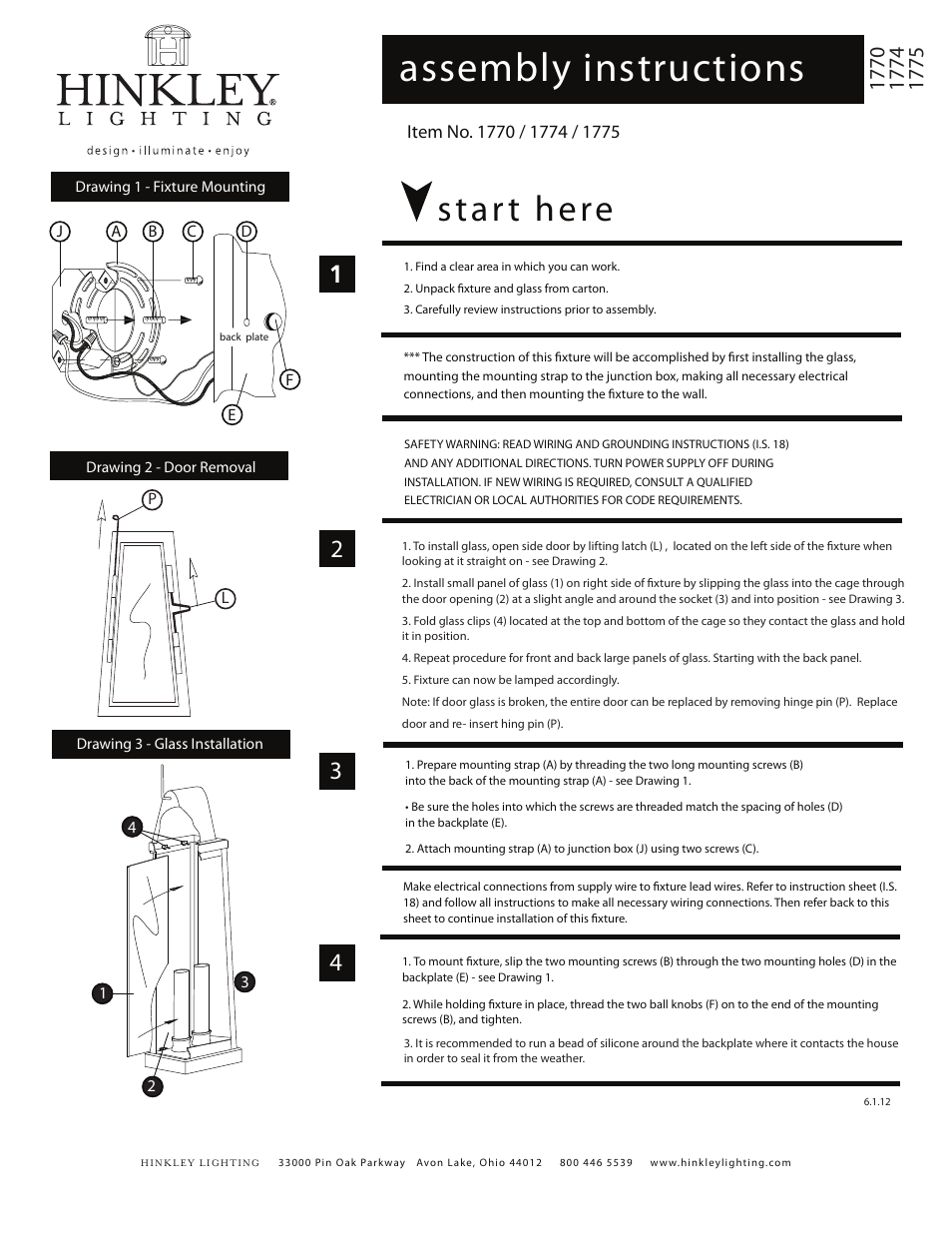 Hinkley Lighting SEDGWICK 1775 User Manual | 3 pages